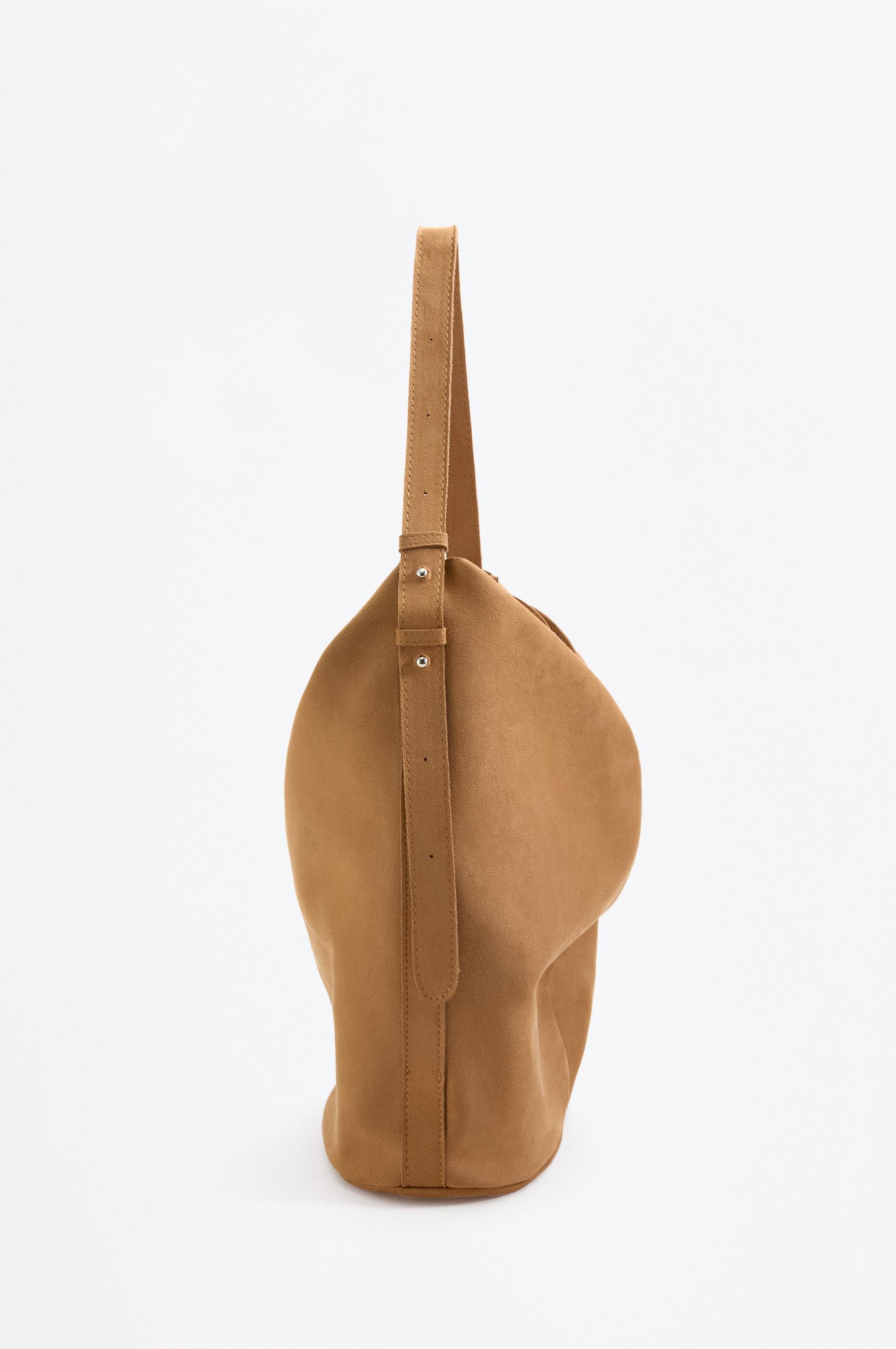 FAUX SUEDE SHOULDER BAG — CAMEL