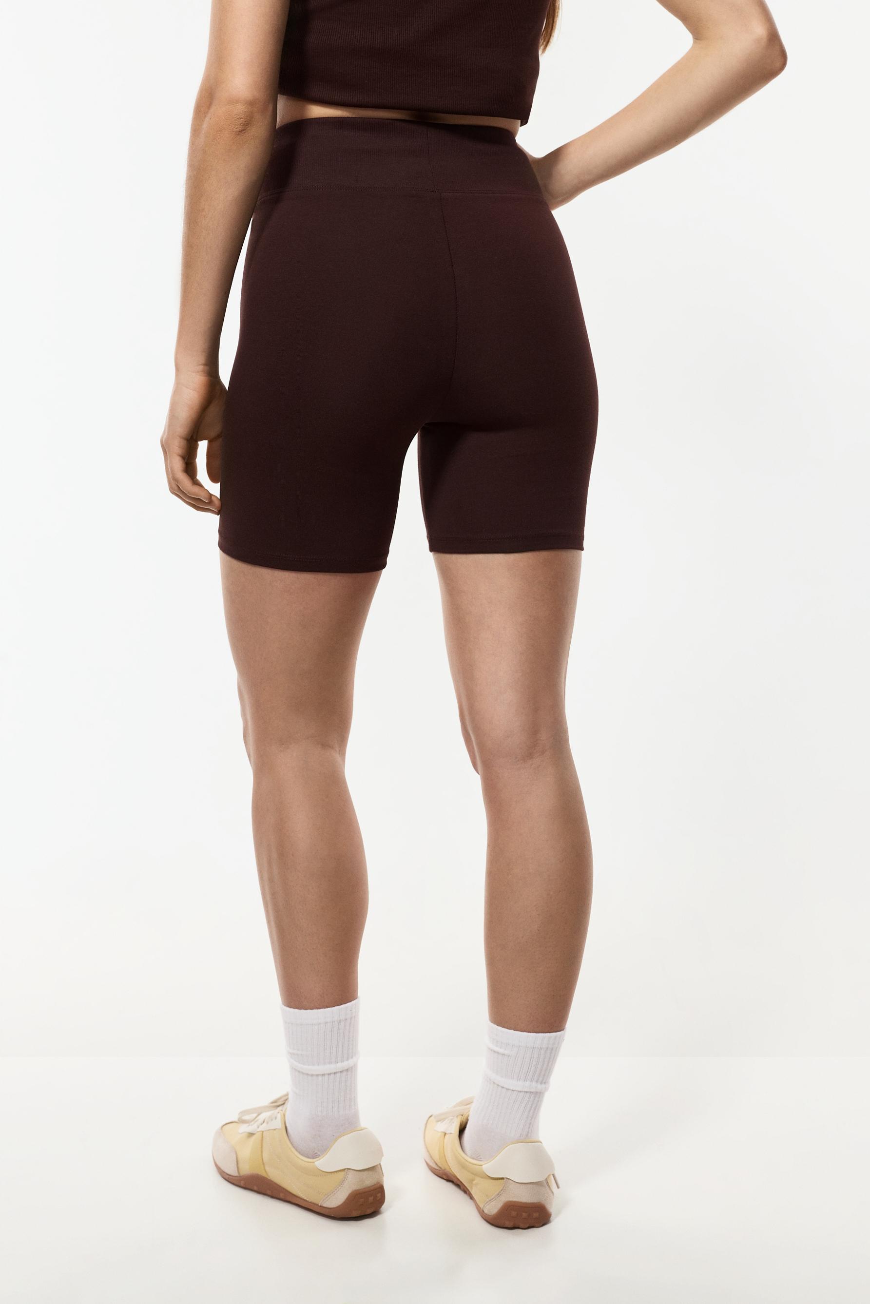 Ribbed waist cycling leggings — CHOCOLATE
