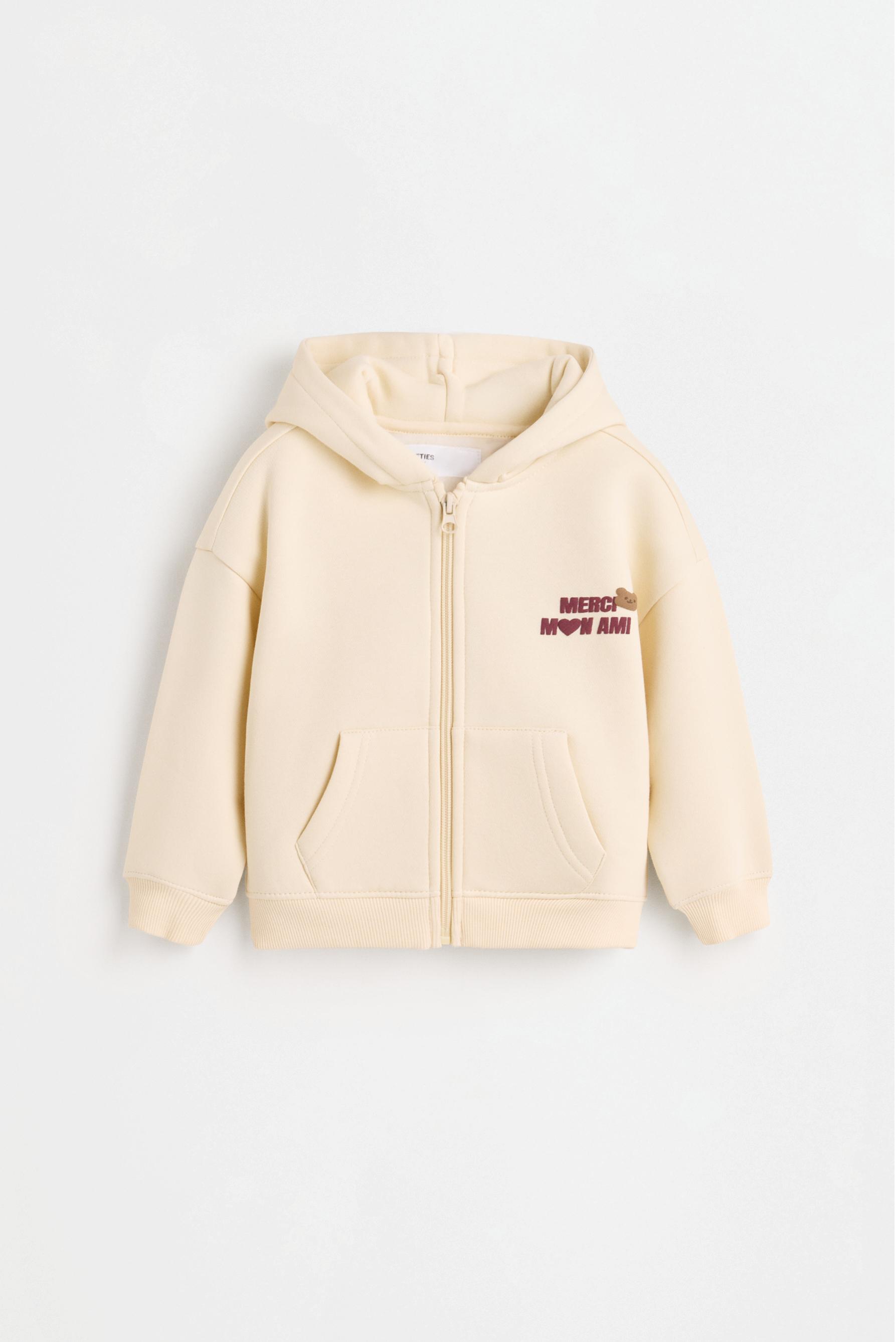 Zip-up sweatshirt with raised lettering — ECRU