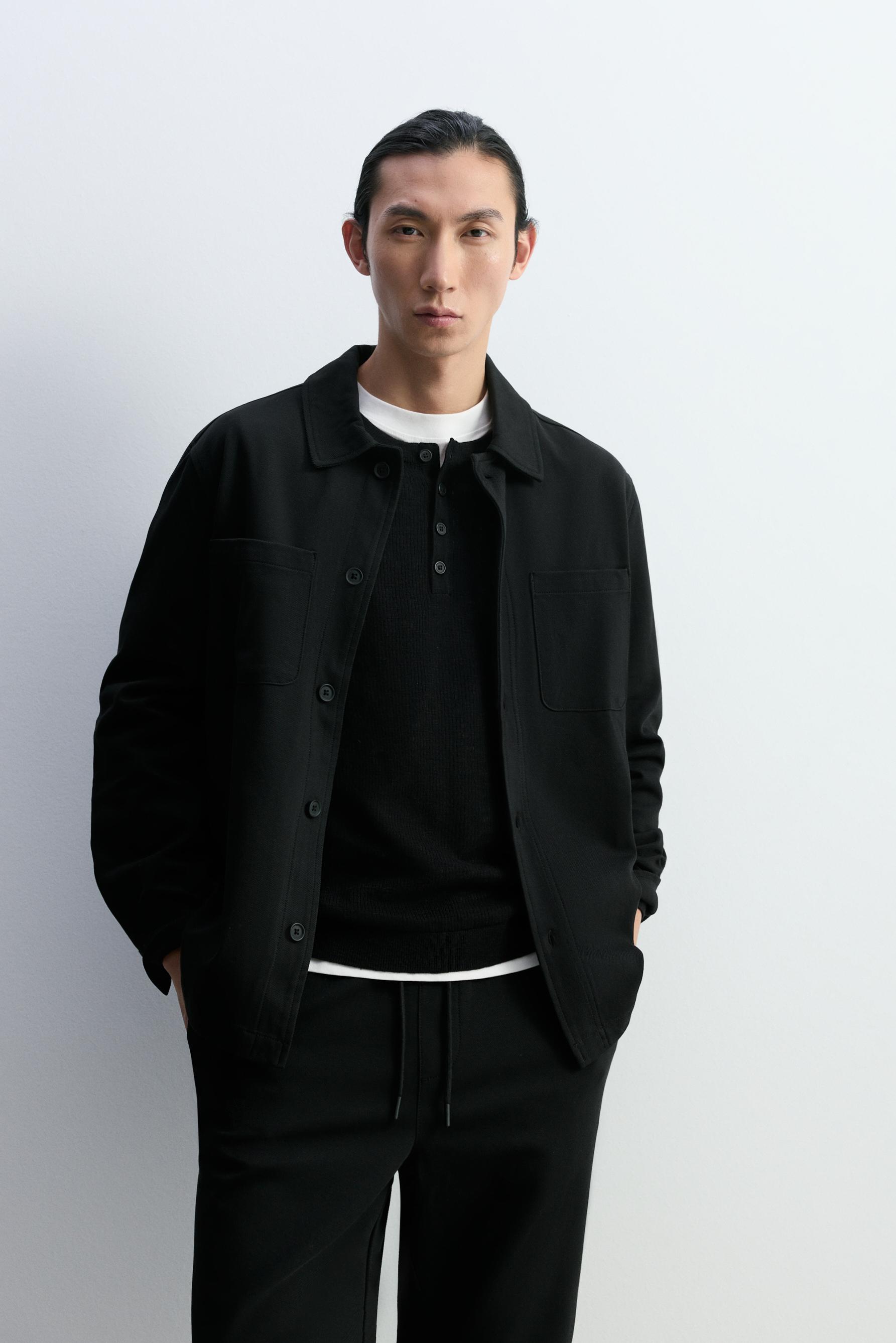 Textured pocket overshirt — BLACK