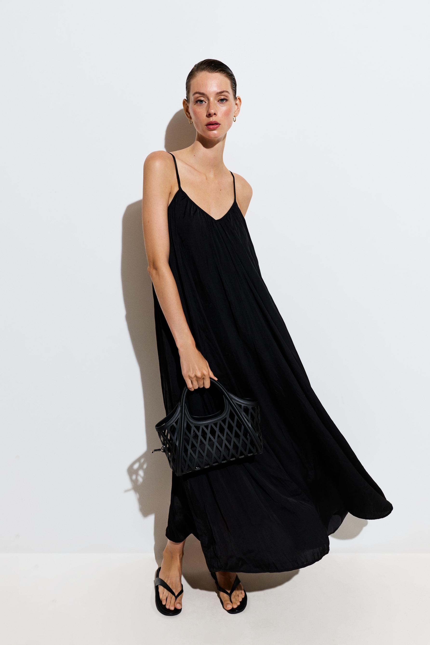 Satin midi dress — BLACK