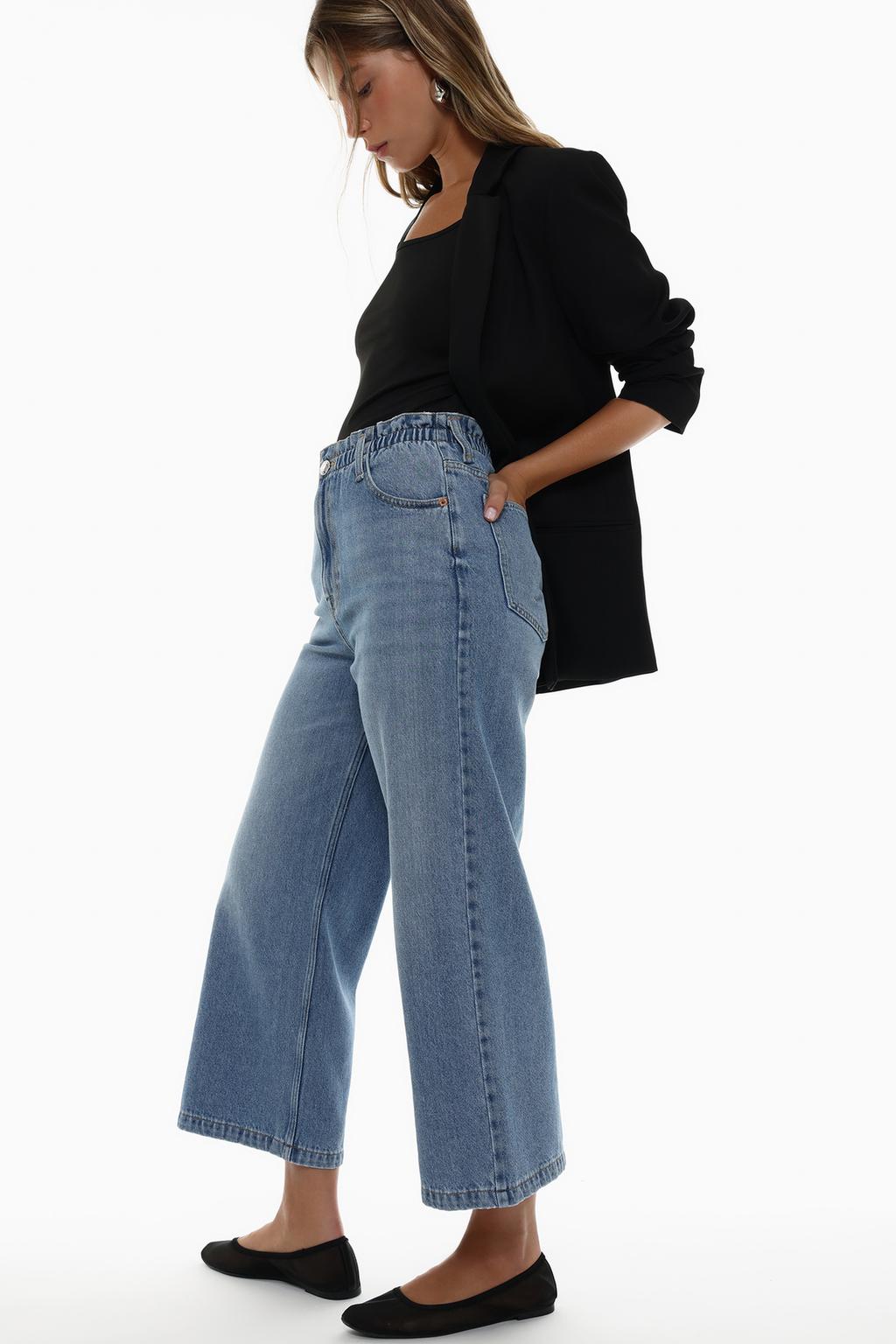 Jeans wide leg cintura elástica