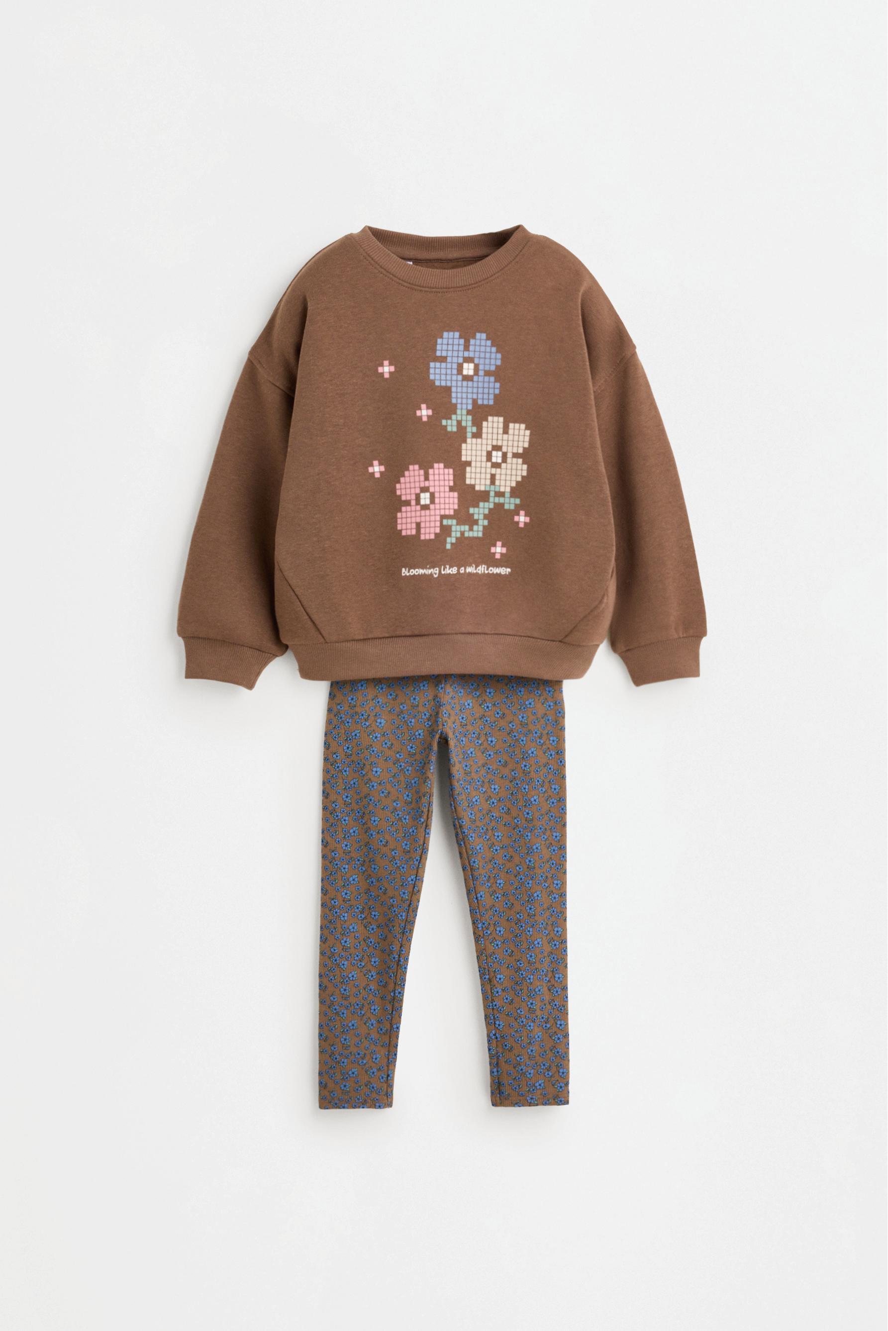 Sweatshirt and ribbed leggings set — CHOCOLATE