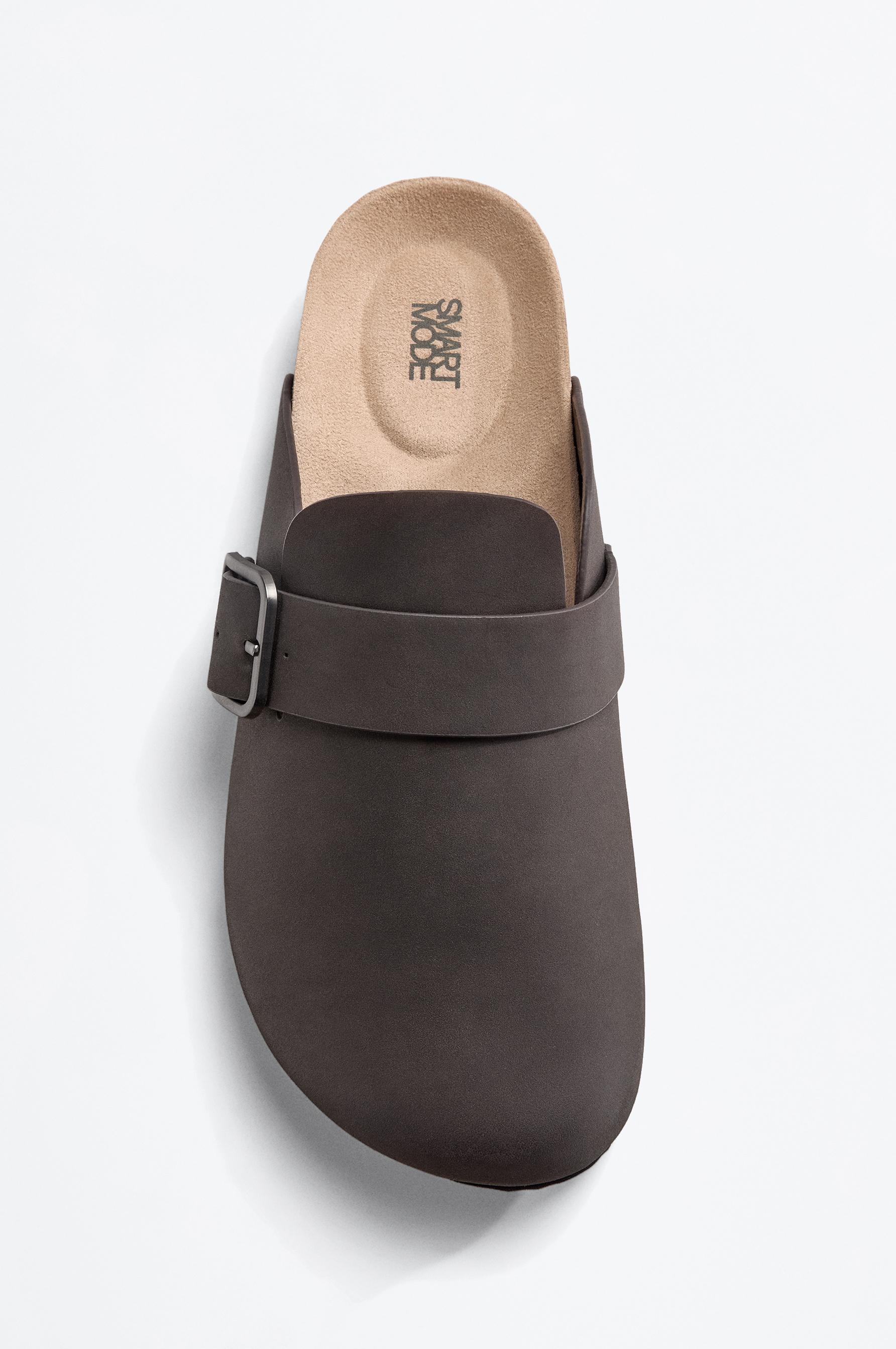 Faux suede buckle clog — GREY