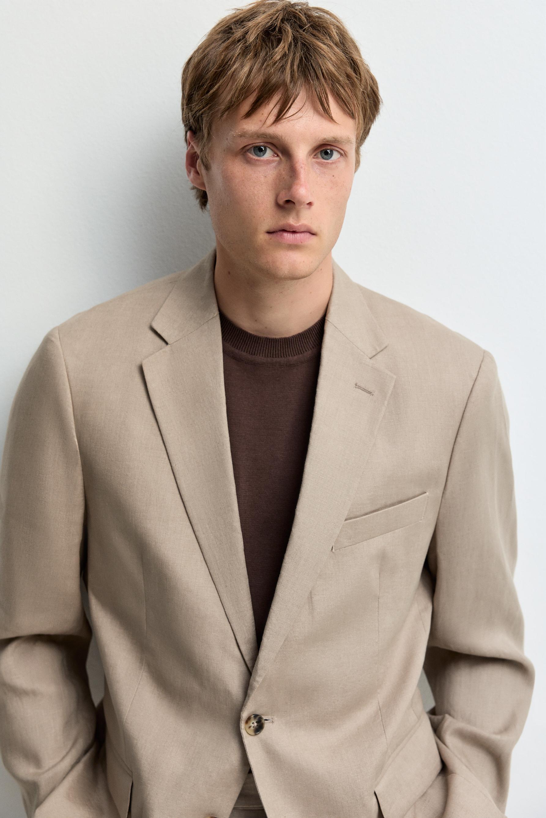 100% linen suit blazer — BROWN