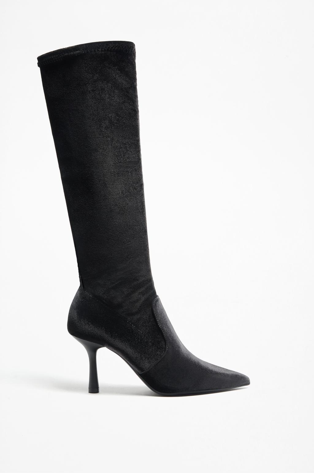 Velvet-effect knee-high boots