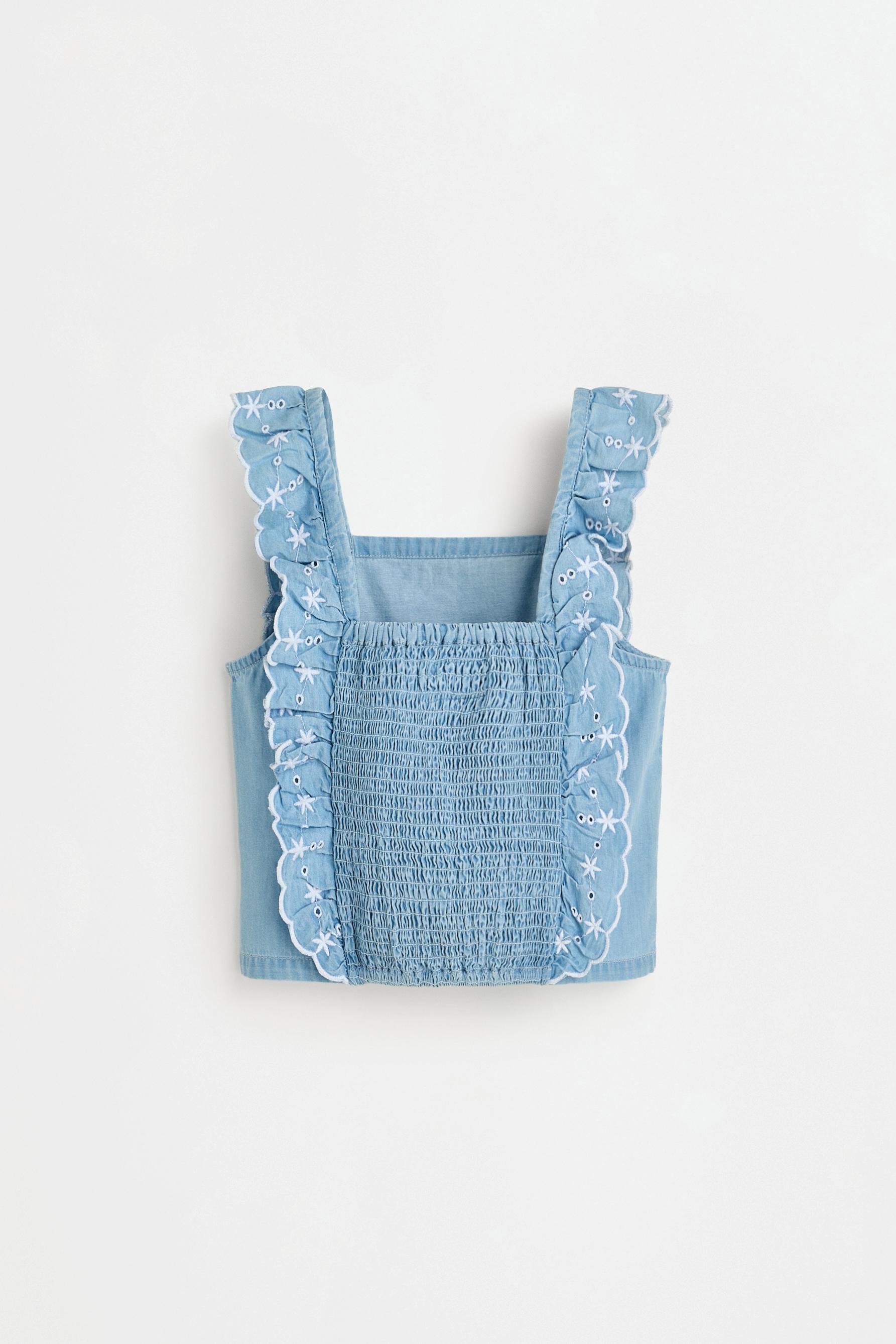 Ruffled denim top — PALE BLUE