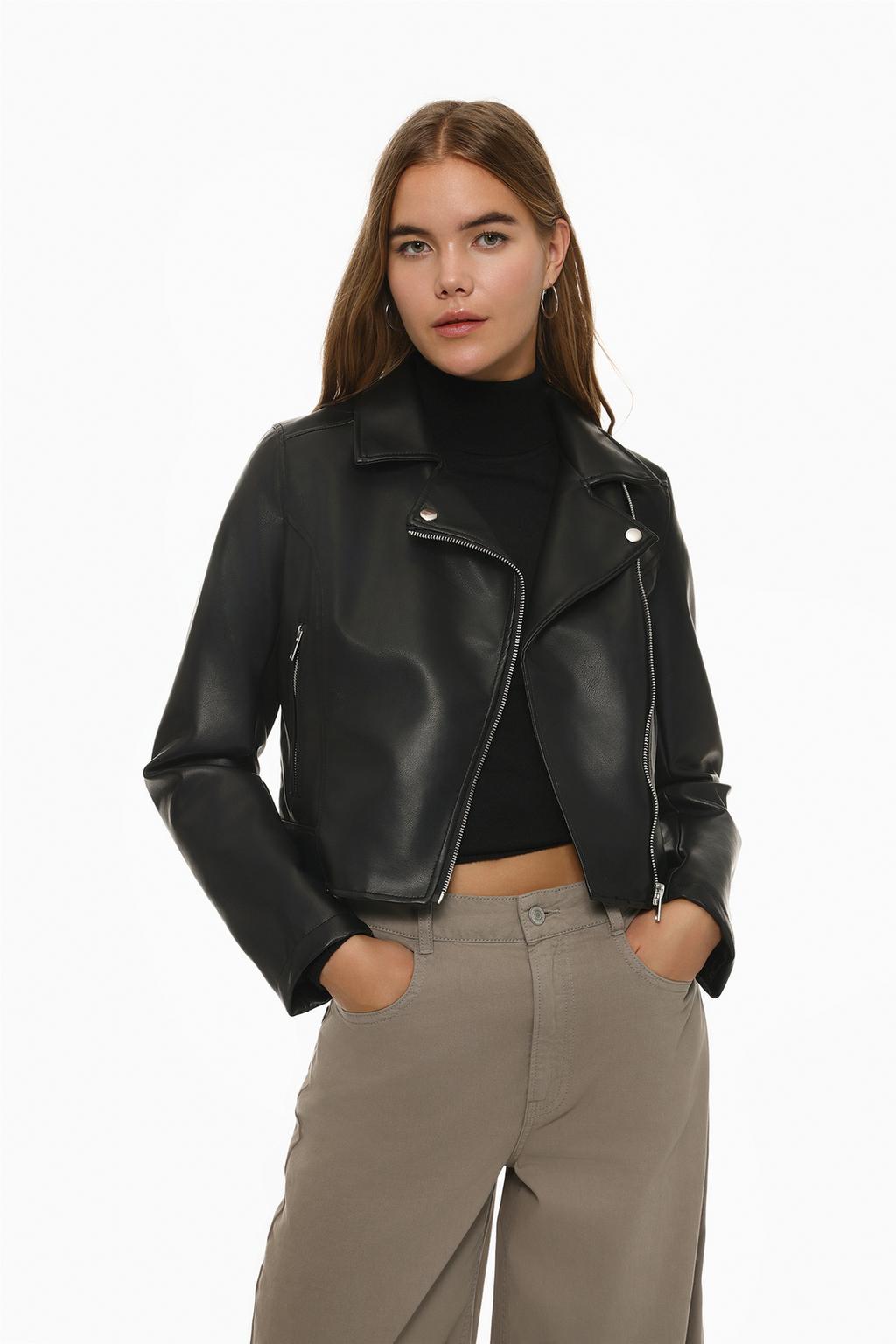 Double breasted faux leather jacket