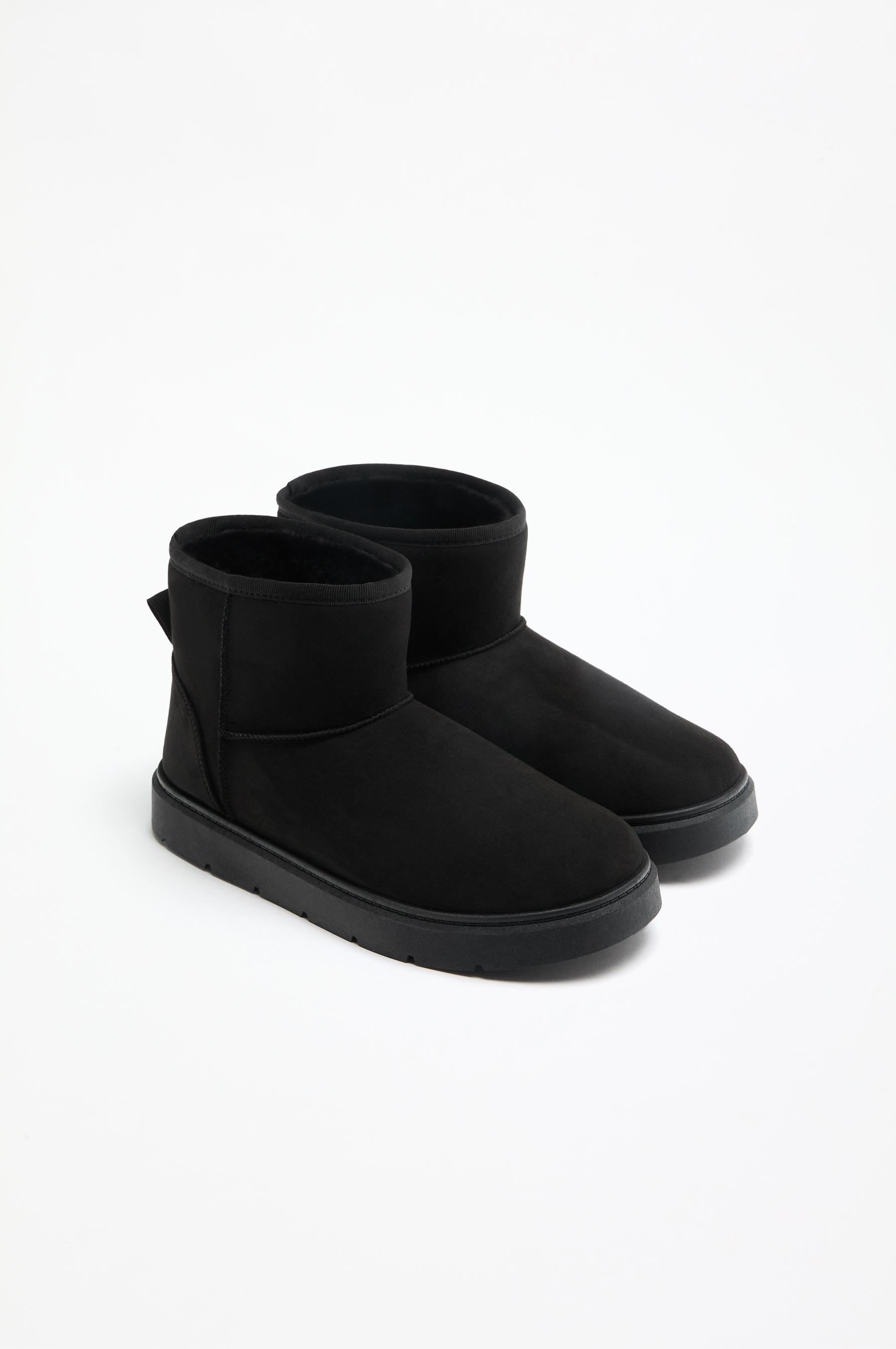 Flat fur ankle boots — BLACK