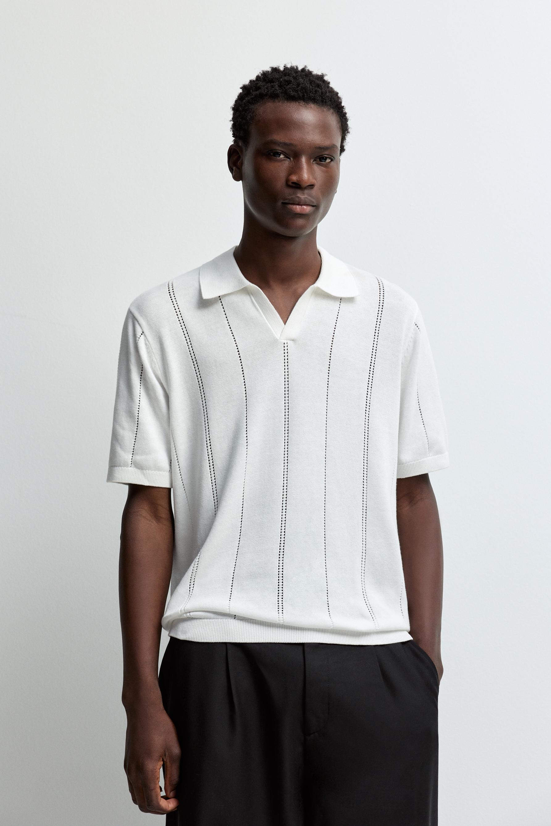 Openwork knit polo shirt — WHITE