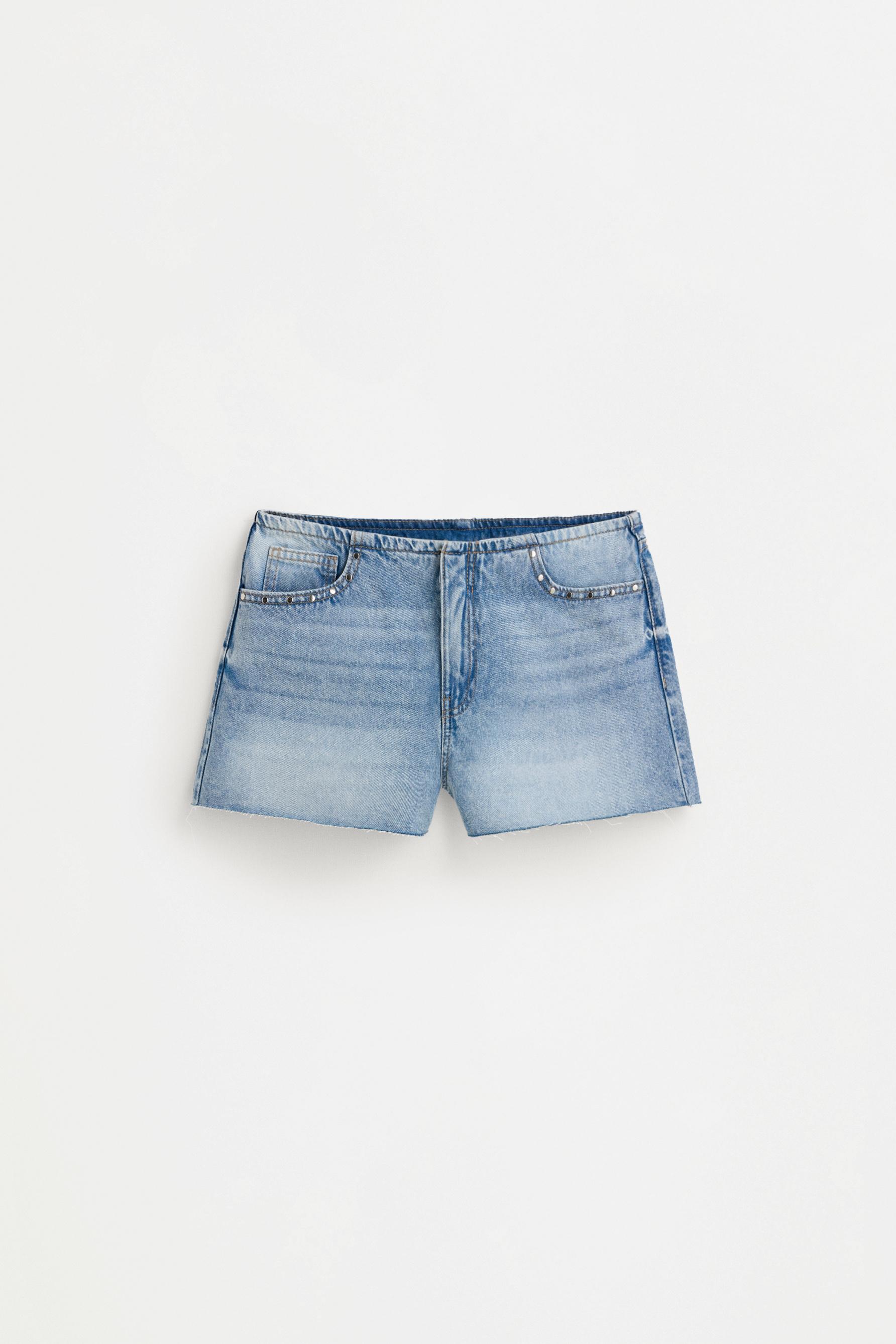 Studded denim shorts — INDIGO