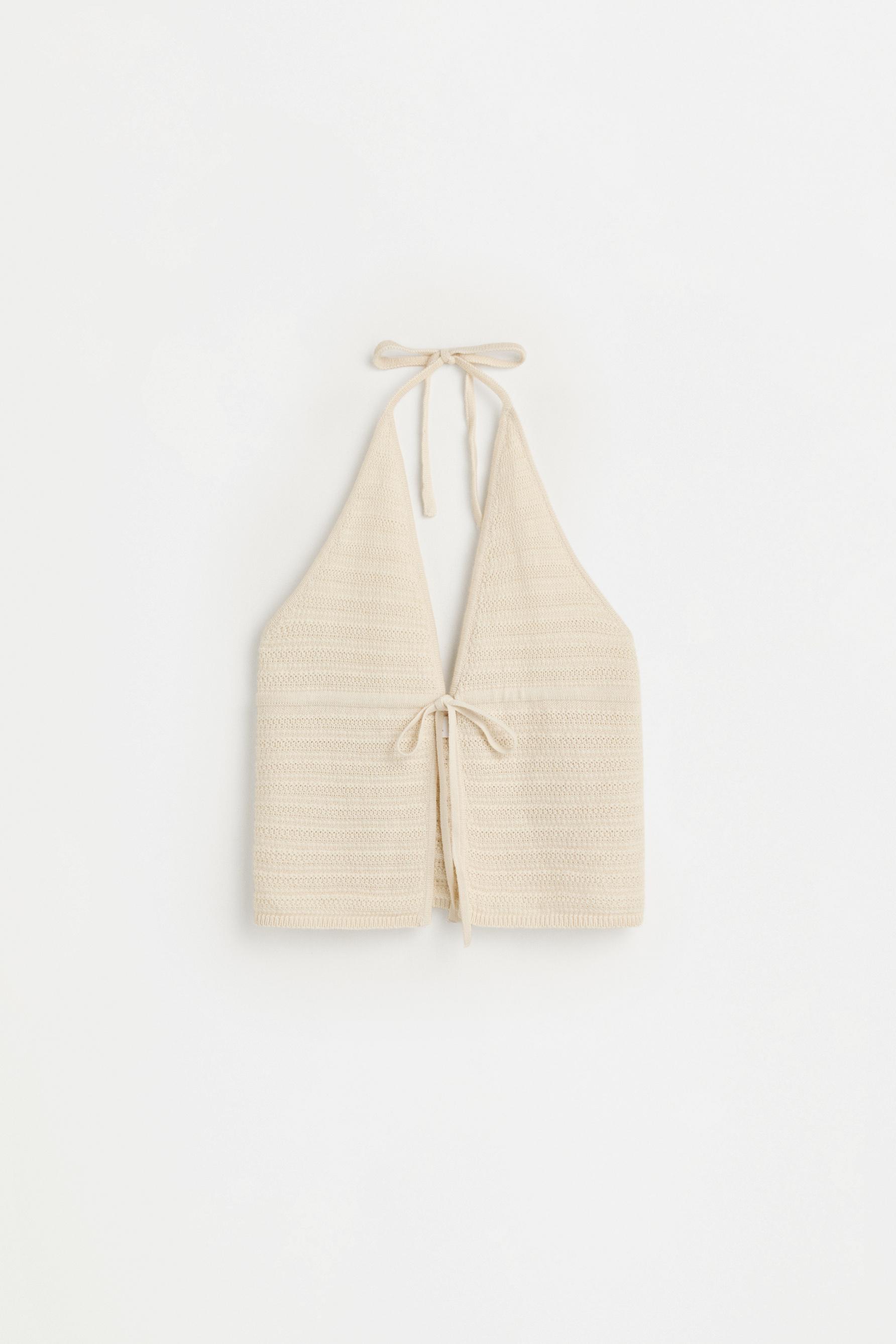 Tie-detail knit top — BEIGE