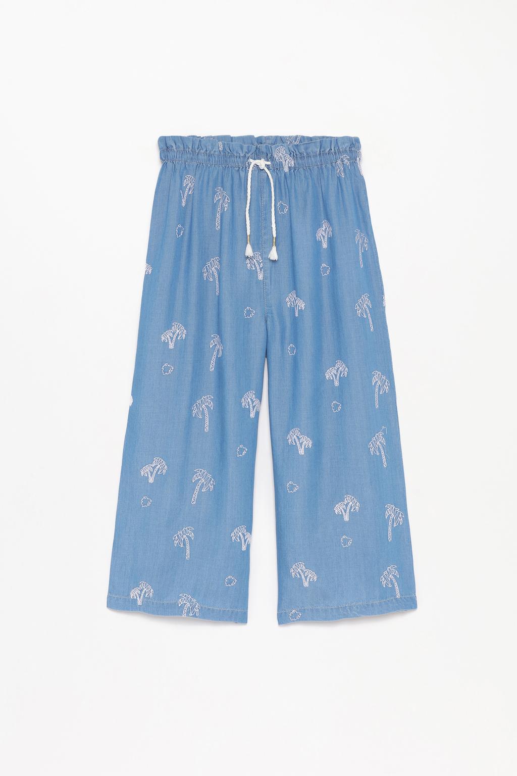 Embroidered denim culottes