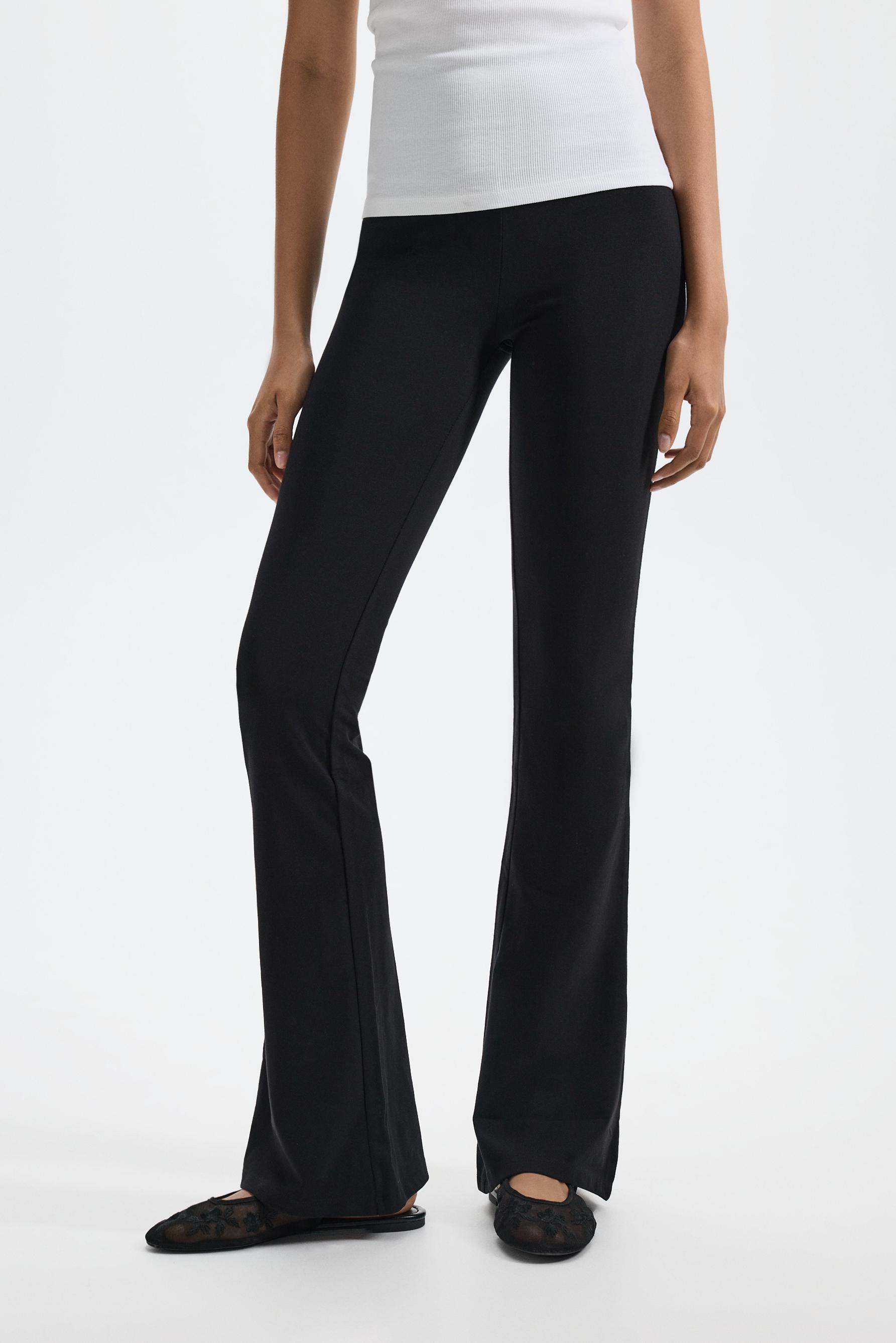 Ribbed waist bell bottom leggings — BLACK