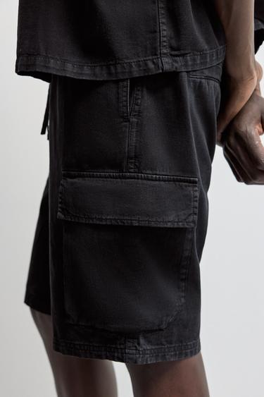 Cargo denim jogger Bermuda shorts — BLACK 3