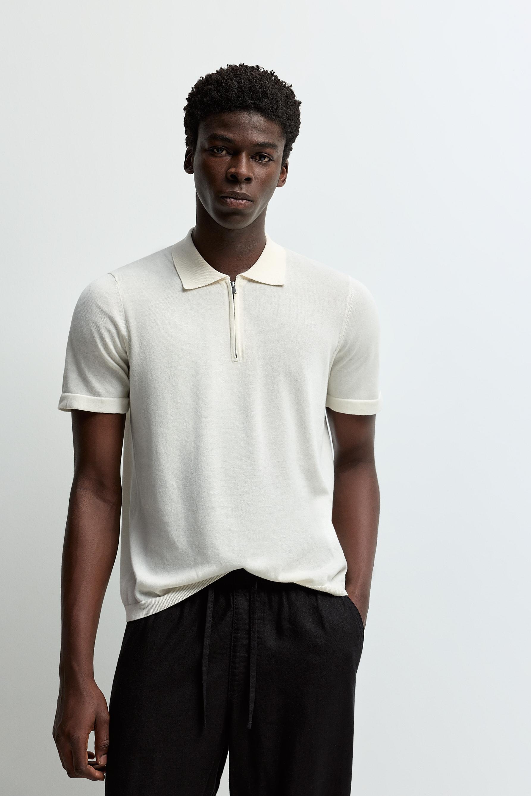 Zip-up knit polo — OFF WHITE