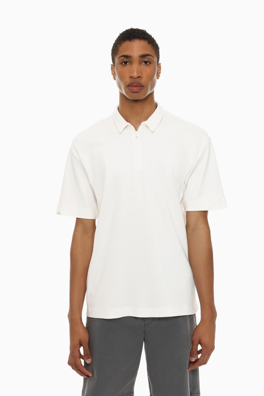 Fermuarlı basic polo yaka t-shirt