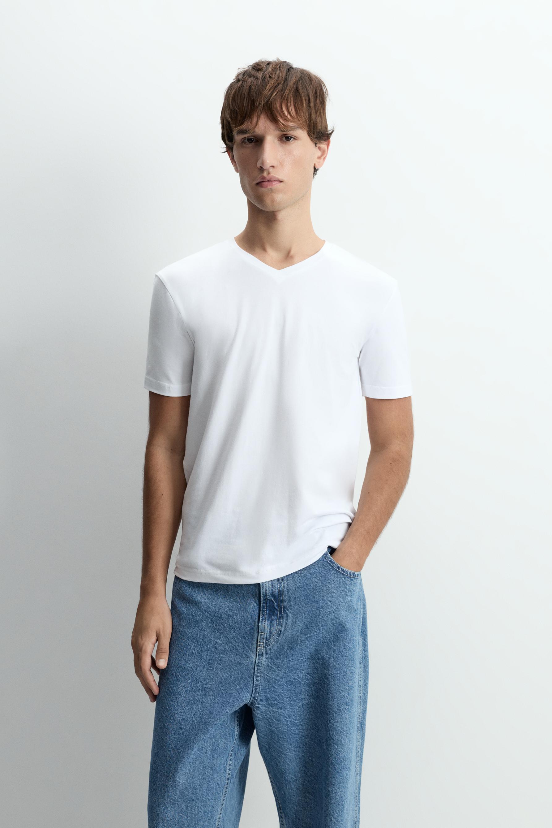 Slim fit V-neck T-shirt — WHITE