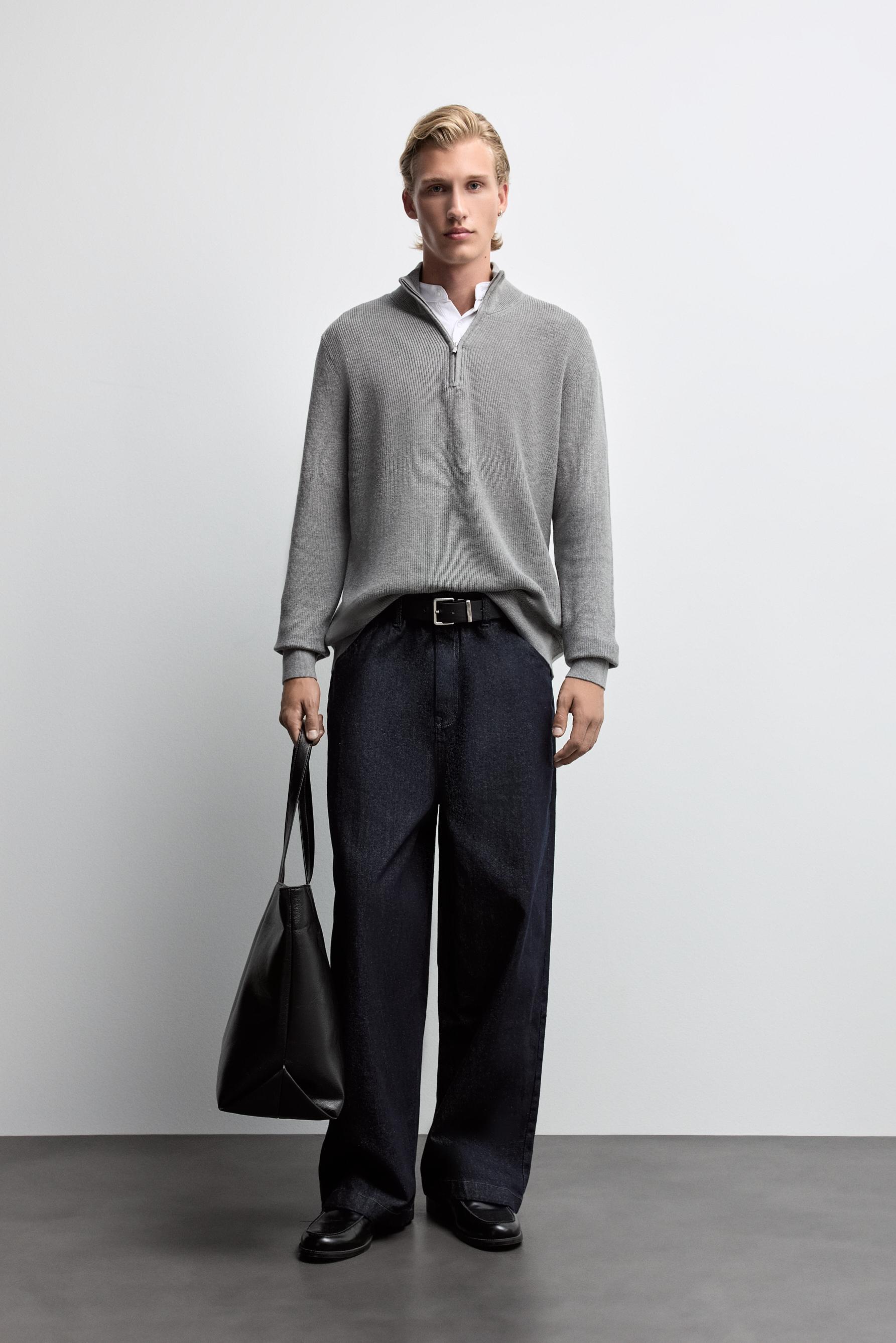 Textured zip-up sweater — GREY MARL