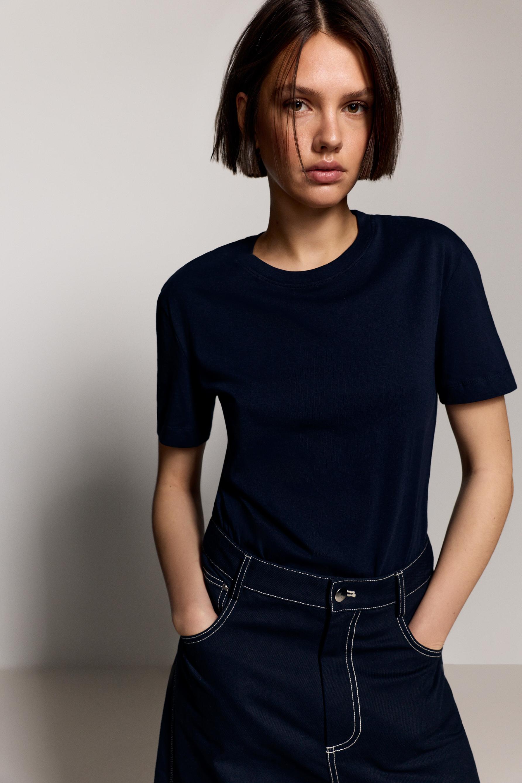Basic round neck T-shirt — NAVY