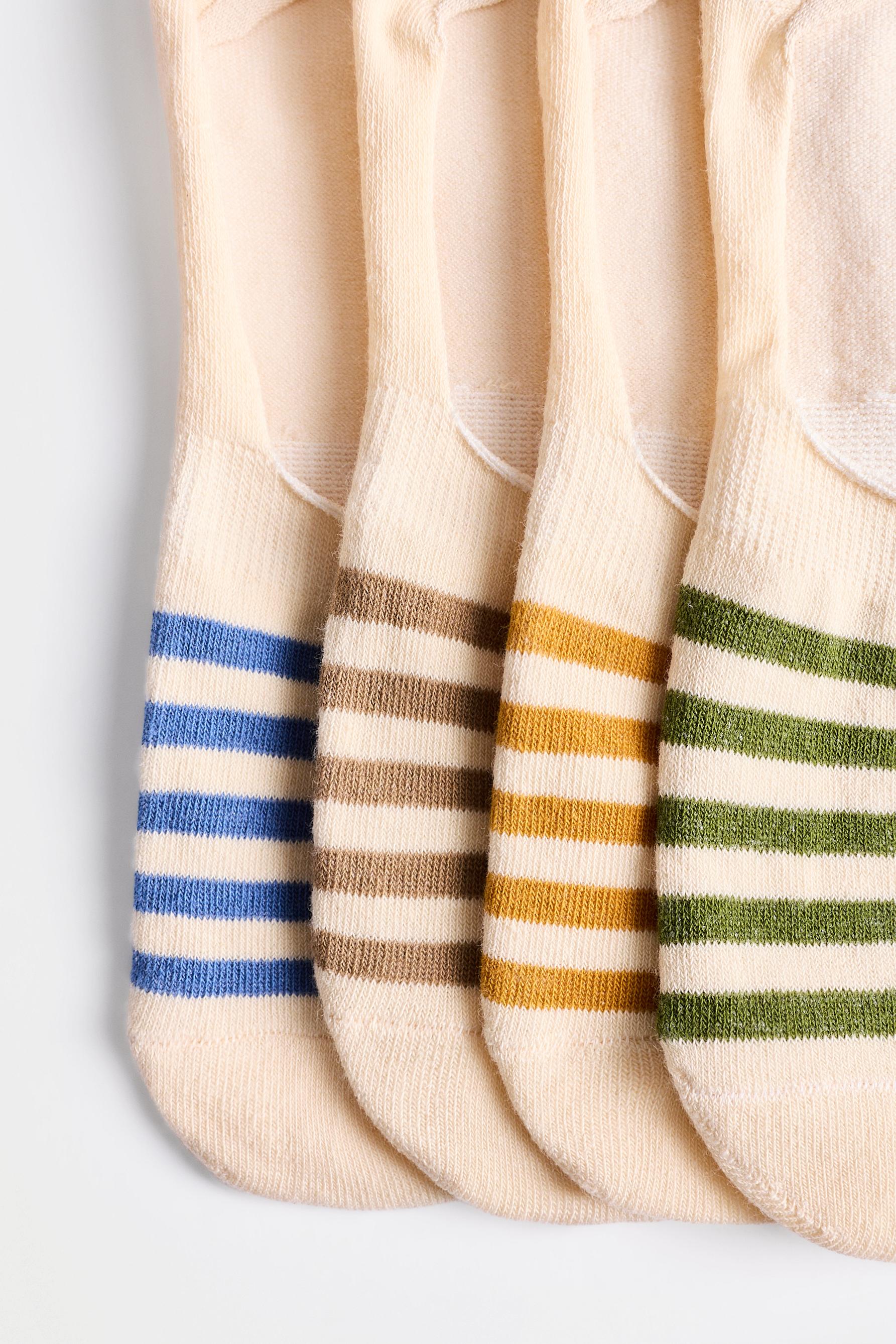 Striped no-show socks (4-pack) — ECRU
