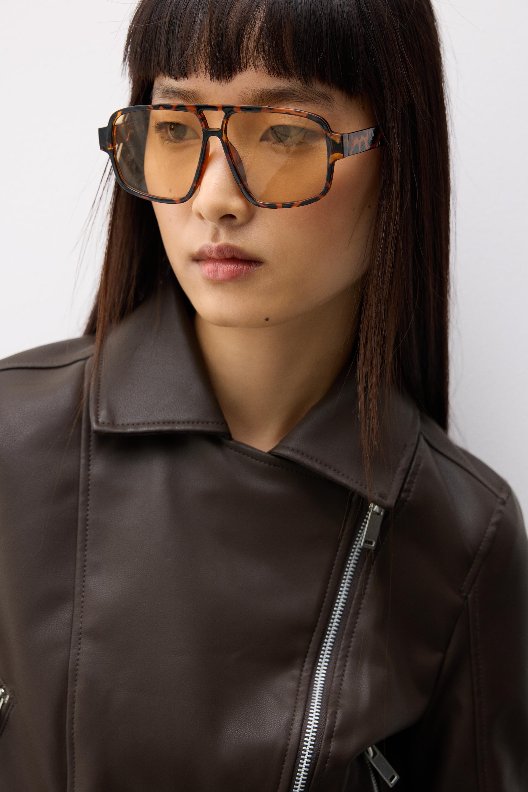 Leather-effect biker jacket — CHOCOLATE
