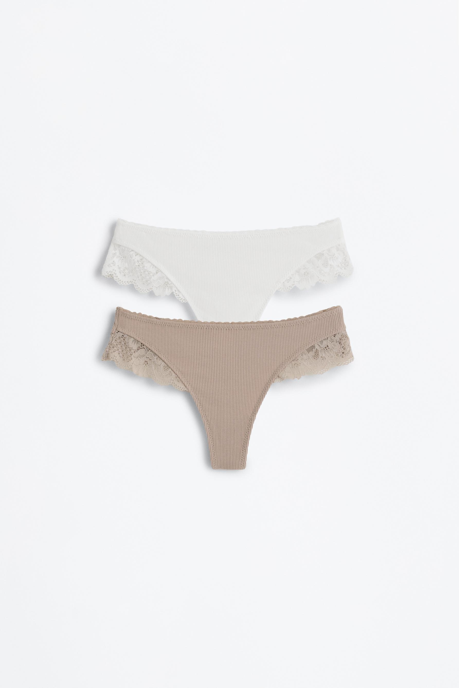 Pack of 2 ribbed thongs - lace — WHITE
