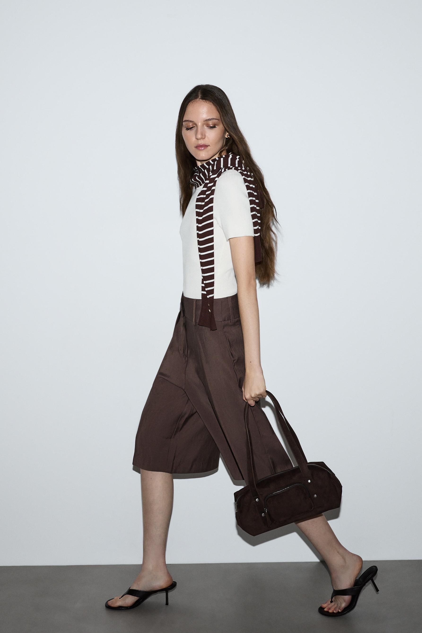 Faux suede shoulder bag — BROWN