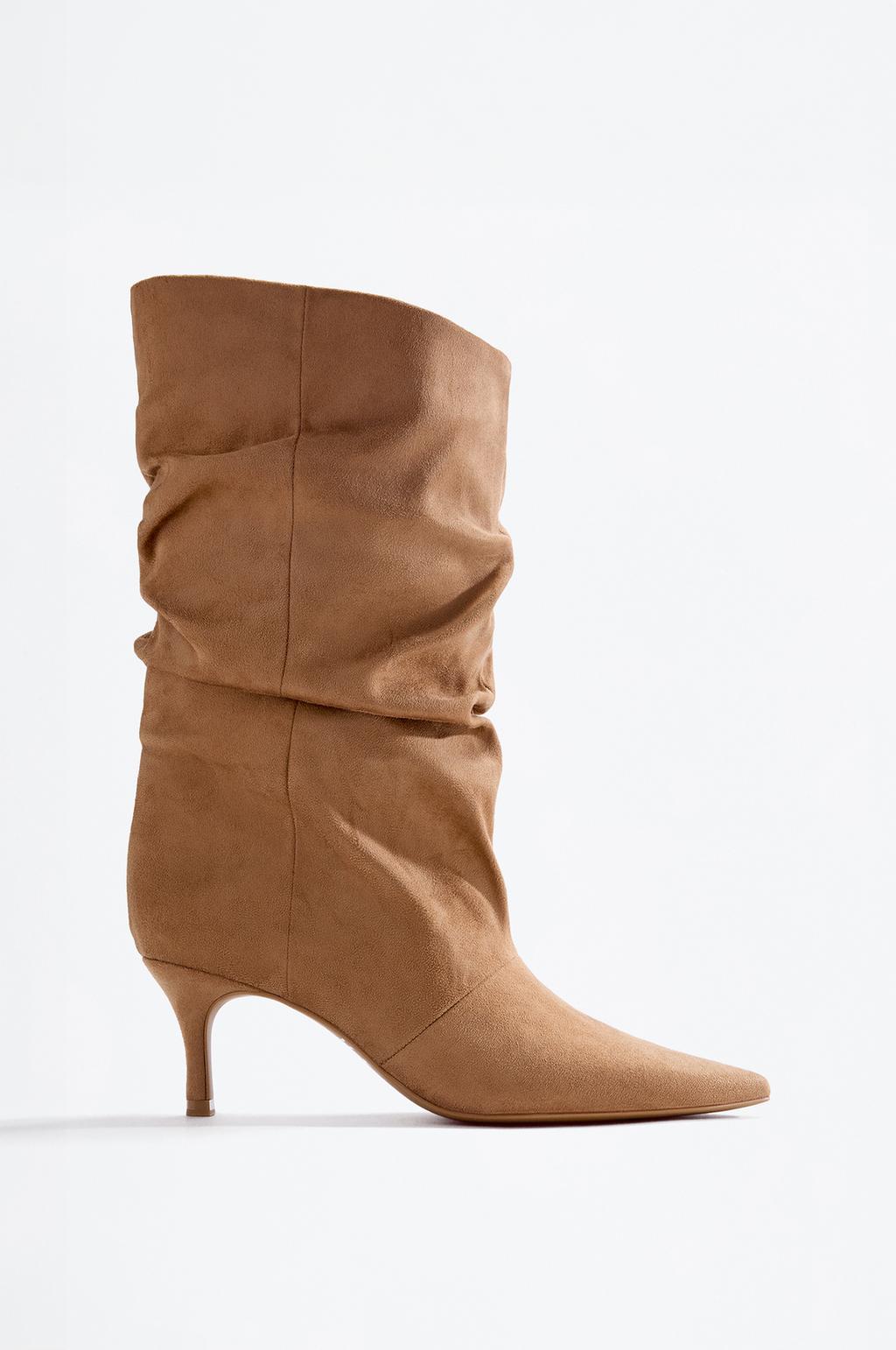 Faux suede ruched heel boot
