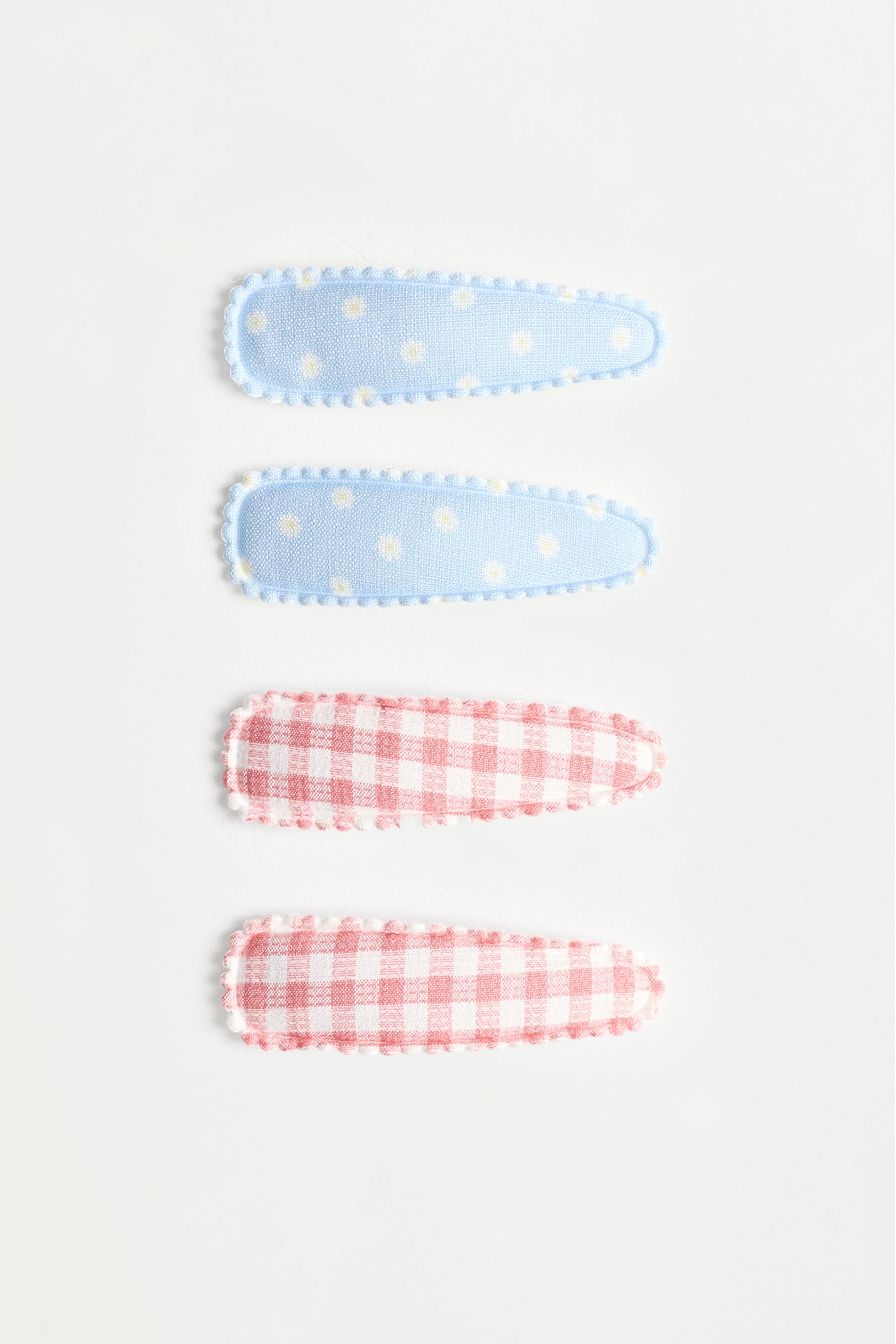 Gingham and floral print hair clips (4-pack) — VARIOUS