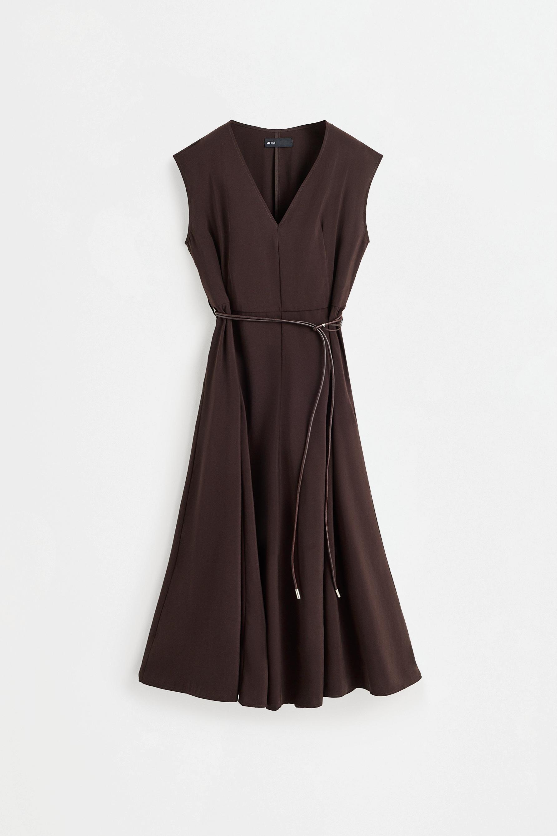 Midi dress with belt — BROWN