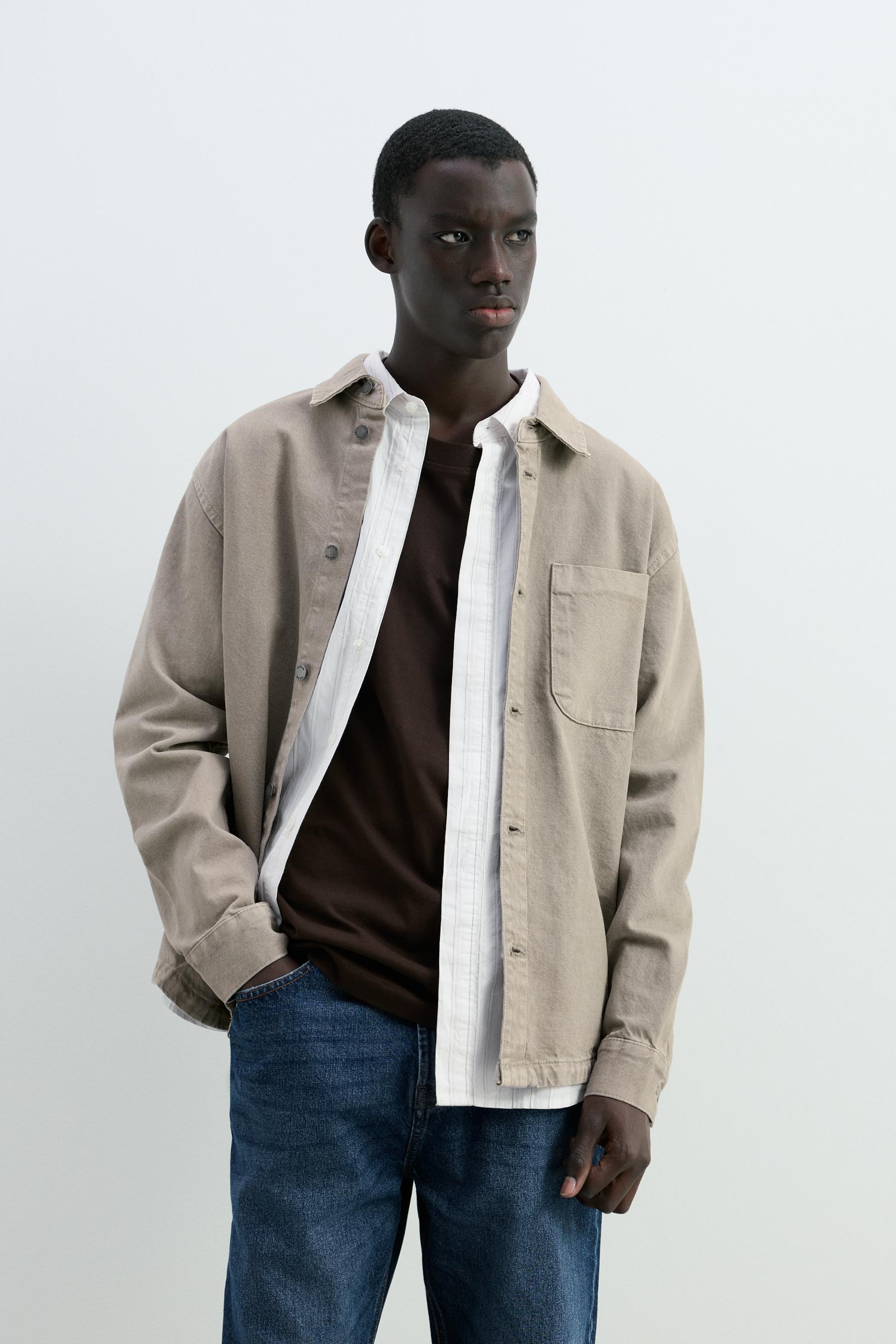 Denim overshirt with pocket — GREY