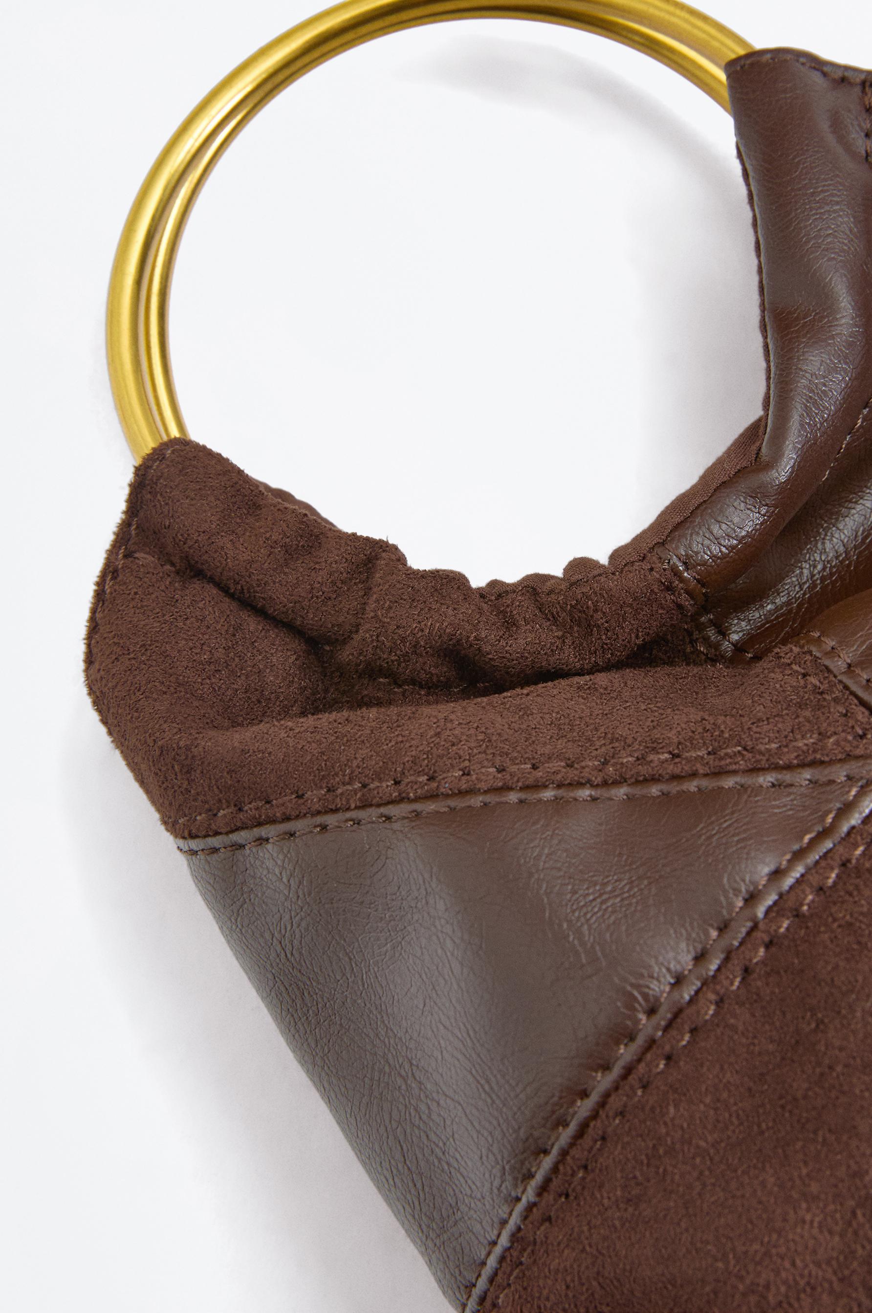Patchwork crossbody bag with metal handle — BROWN