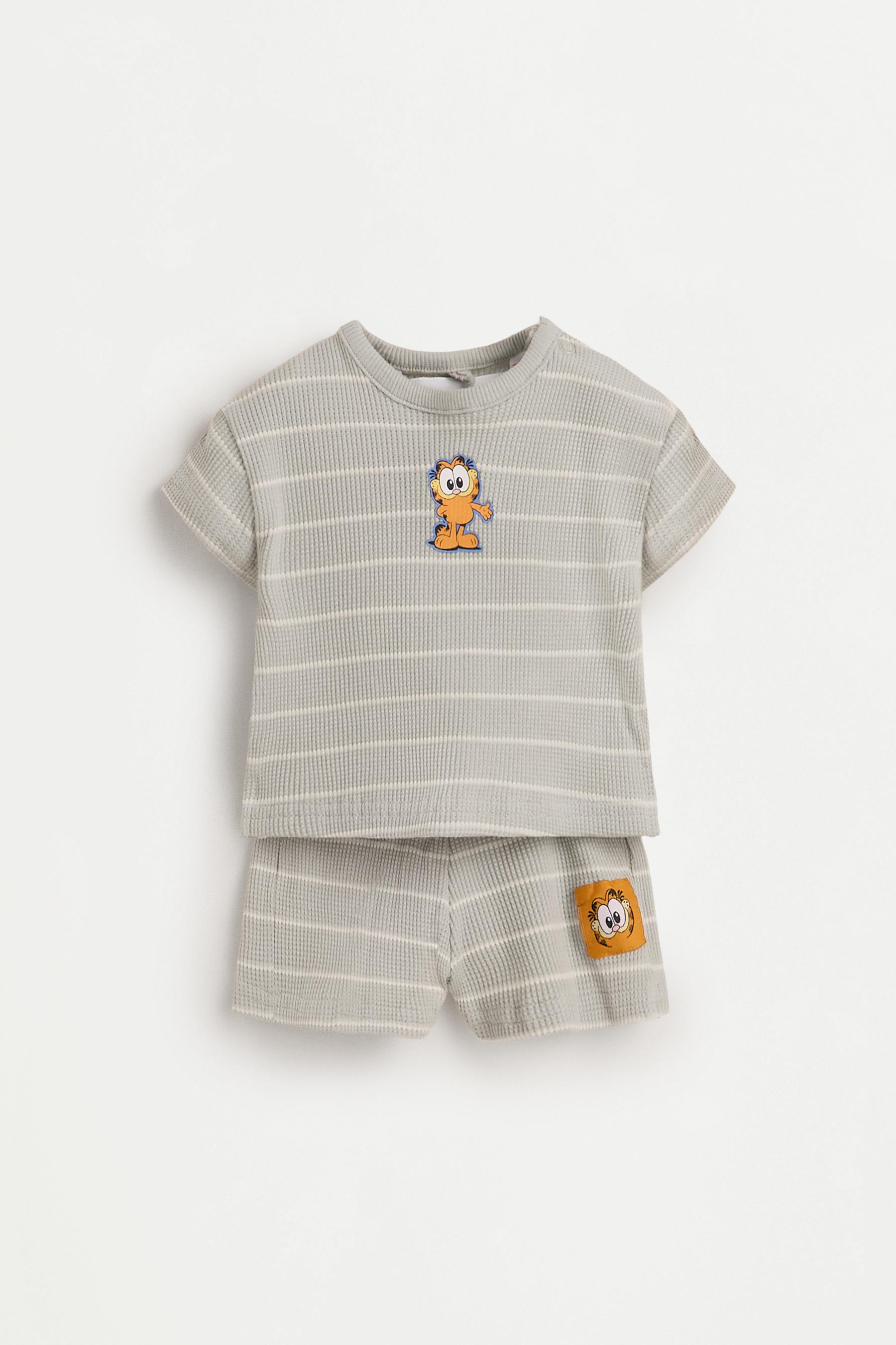 Garfield ©Nickelodeon waffle-knit T-shirt and shorts co-ord — GREY