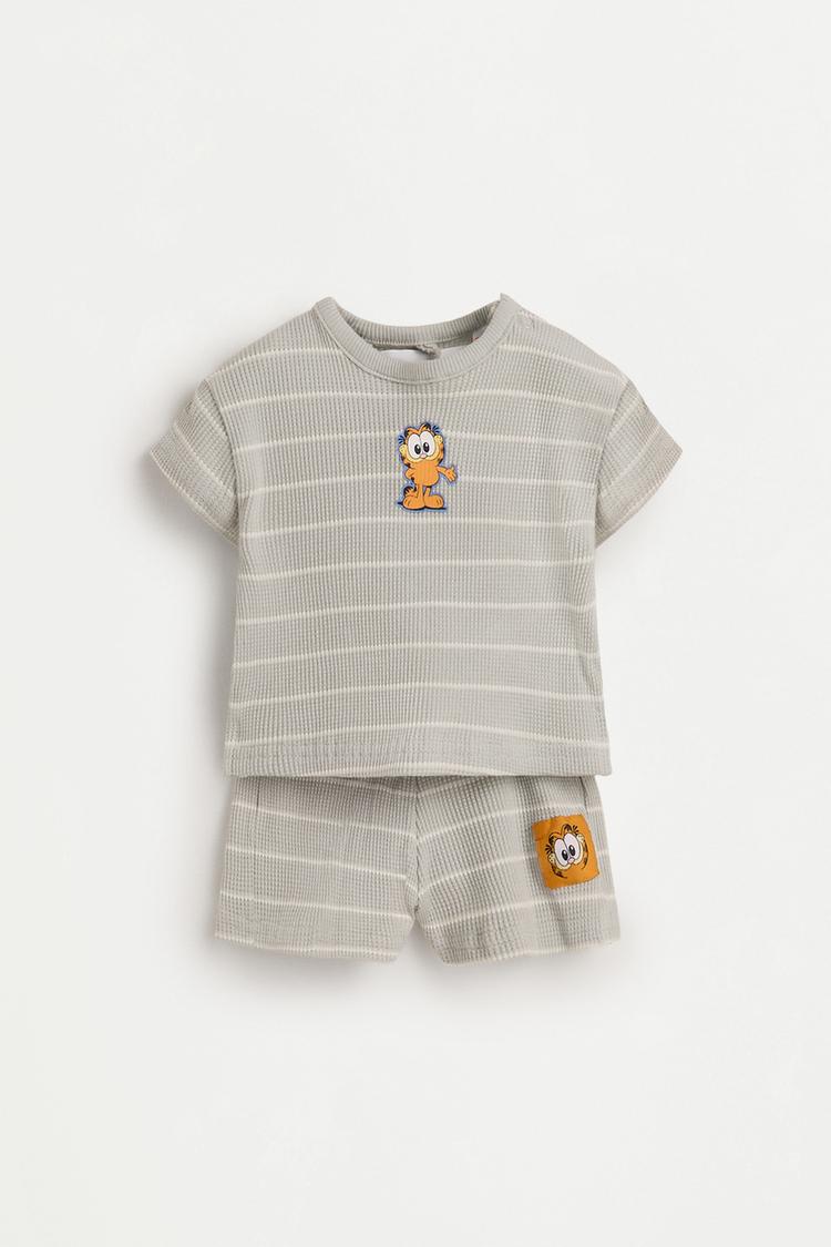 Garfield ©Nickelodeon waffle-knit T-shirt and shorts co-ord — GREY