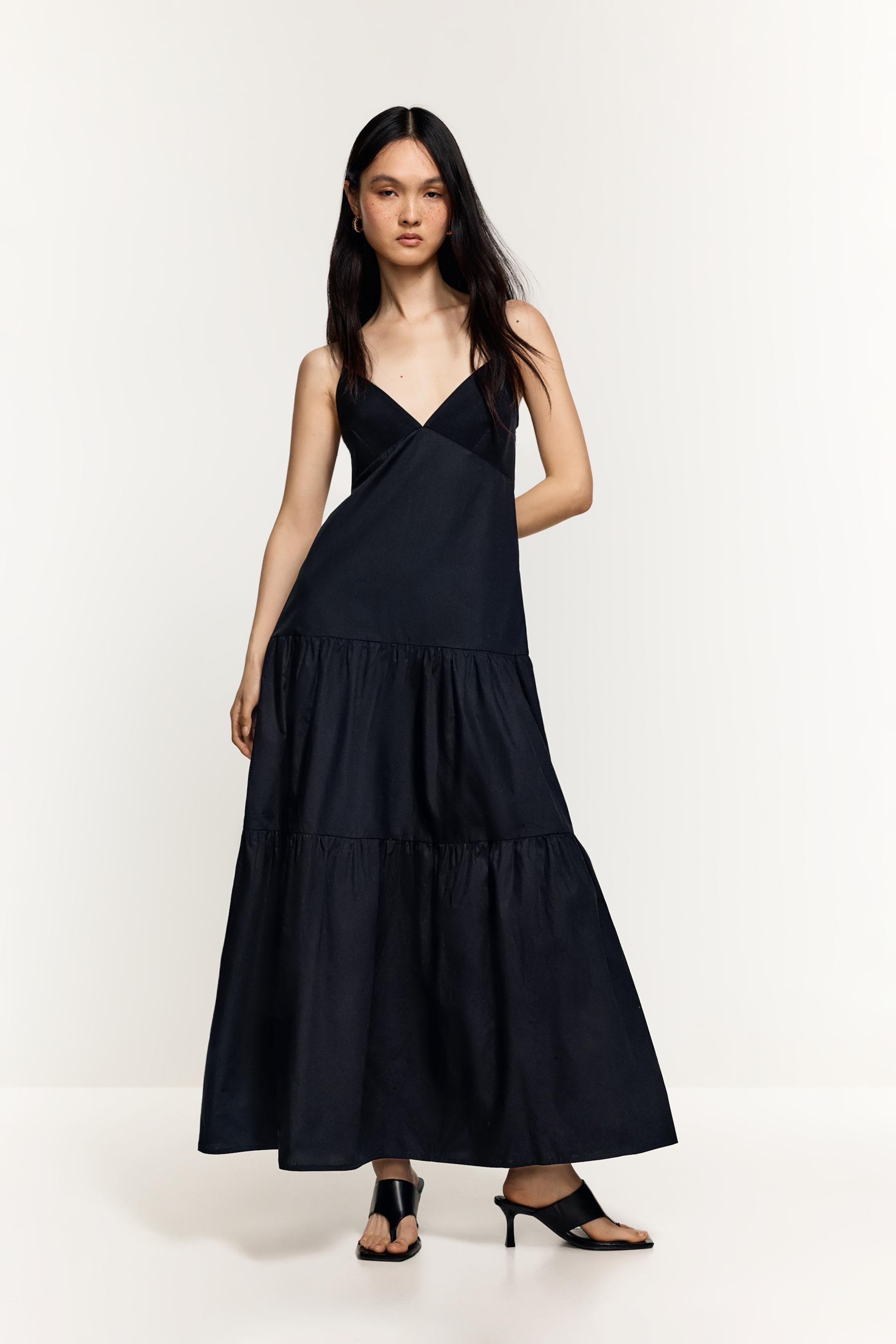 Midi dress with straps — BLACK