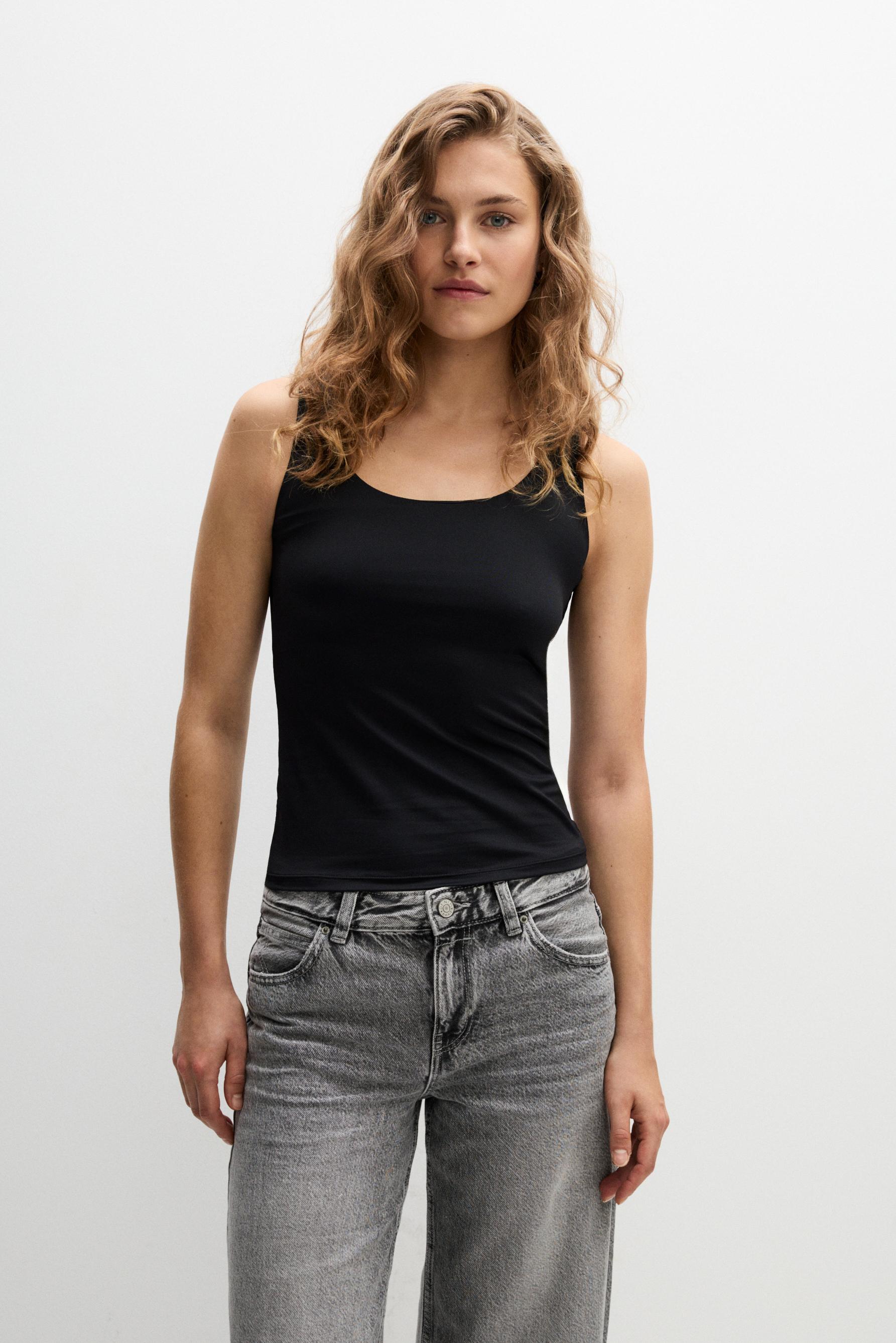 Polyamide T-shirt with wide straps — BLACK