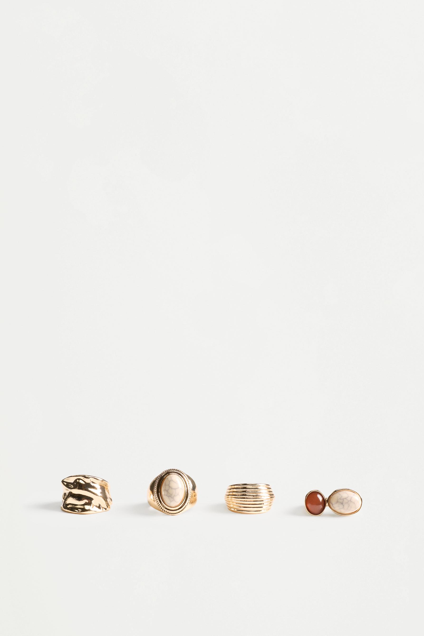 Stone-detailed rings (4-pack) — GOLDEN