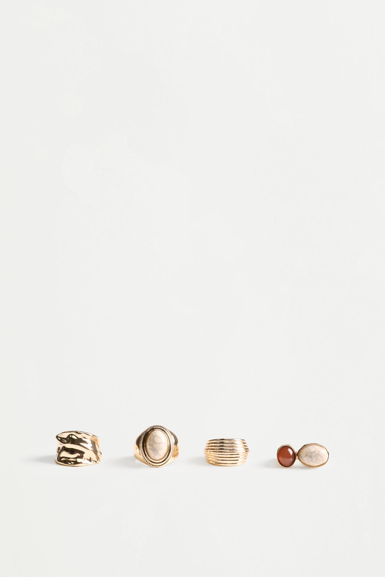 Stone-detailed rings (4-pack) — GOLDEN