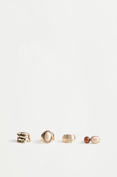 Stone-detailed rings (4-pack) — GOLDEN 2