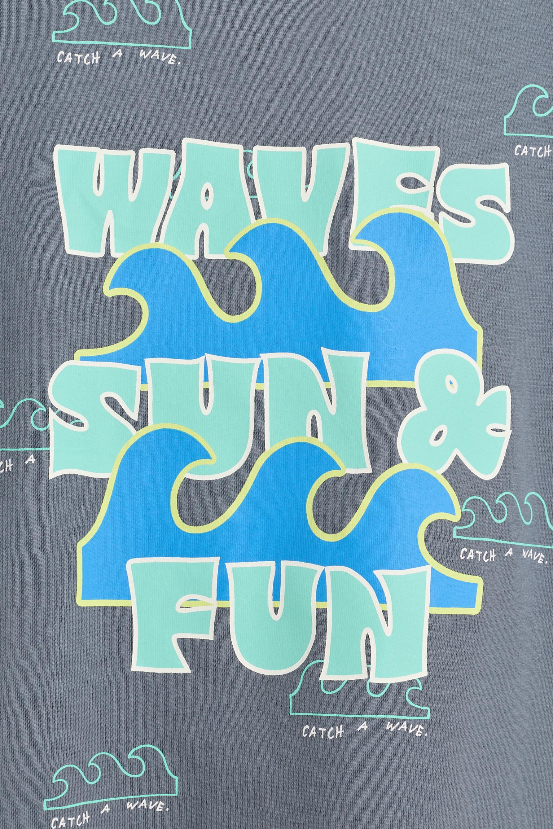 Short printed pyjamas with slogan — BLUE GREY