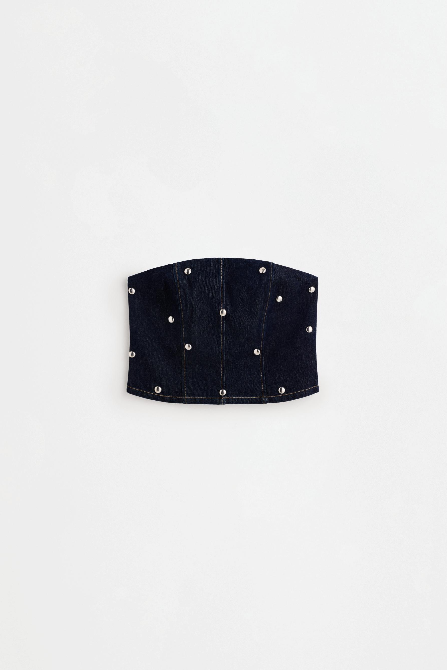 Studded denim top — NAVY