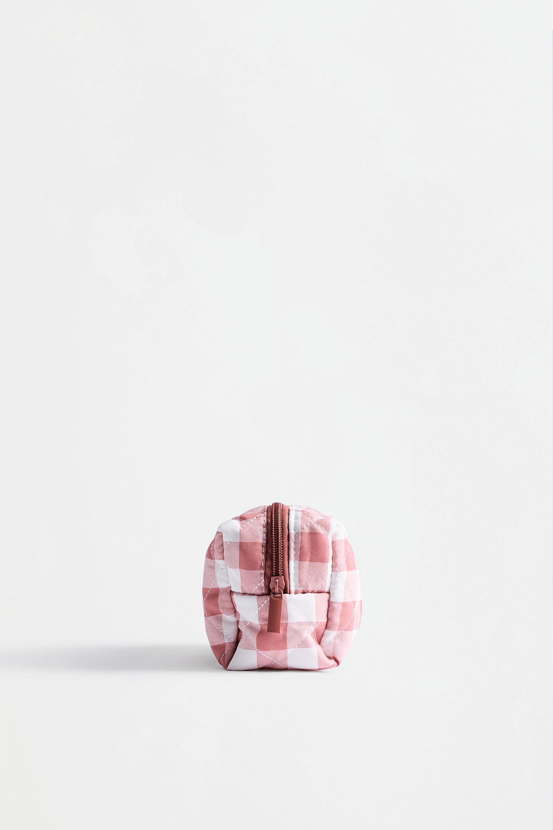 Small gingham print toiletry bag — PASTEL PINK
