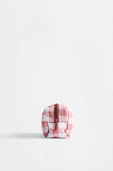 Small gingham print toiletry bag — PASTEL PINK 2