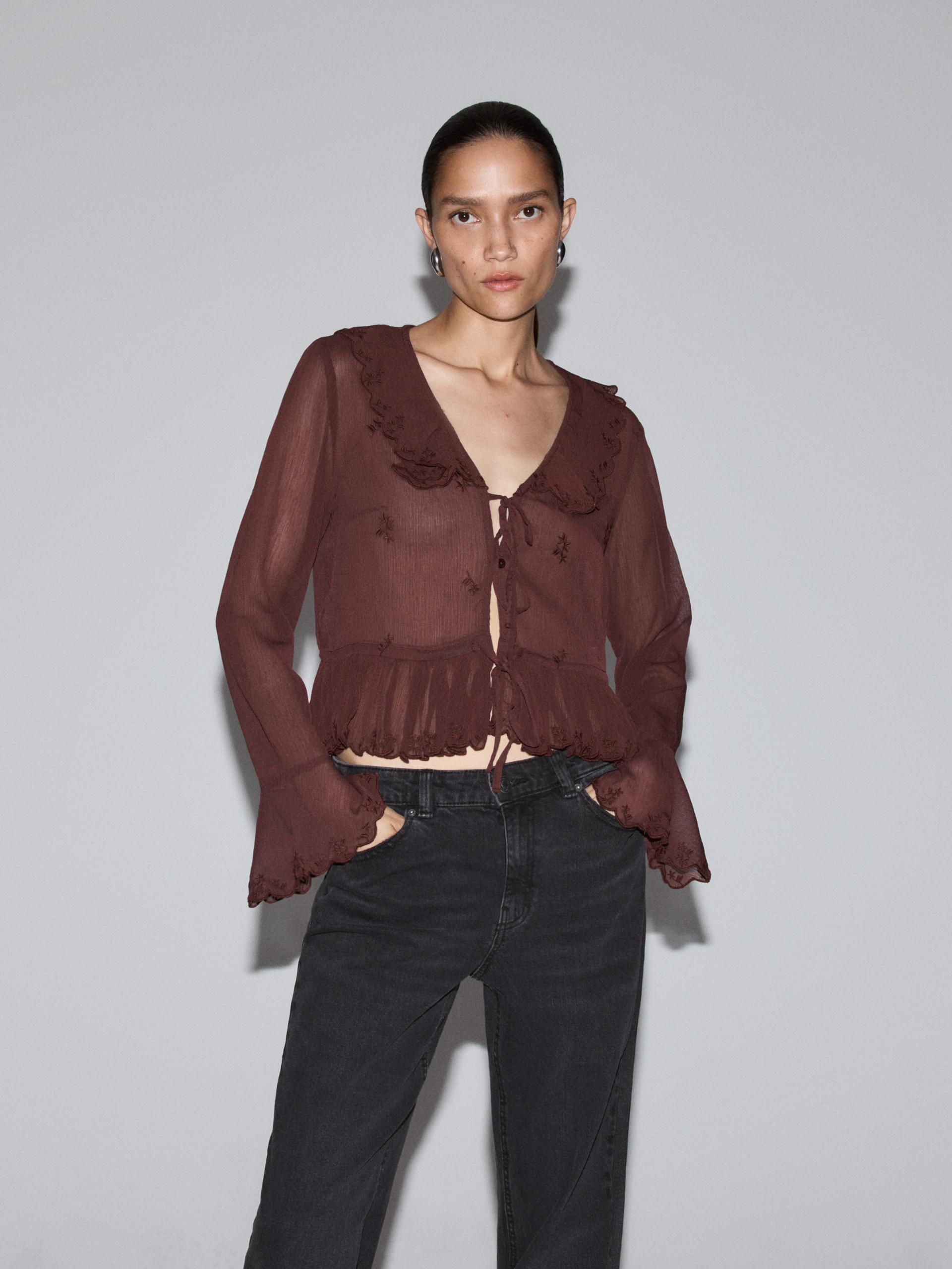 Camisa bordados semitransparente