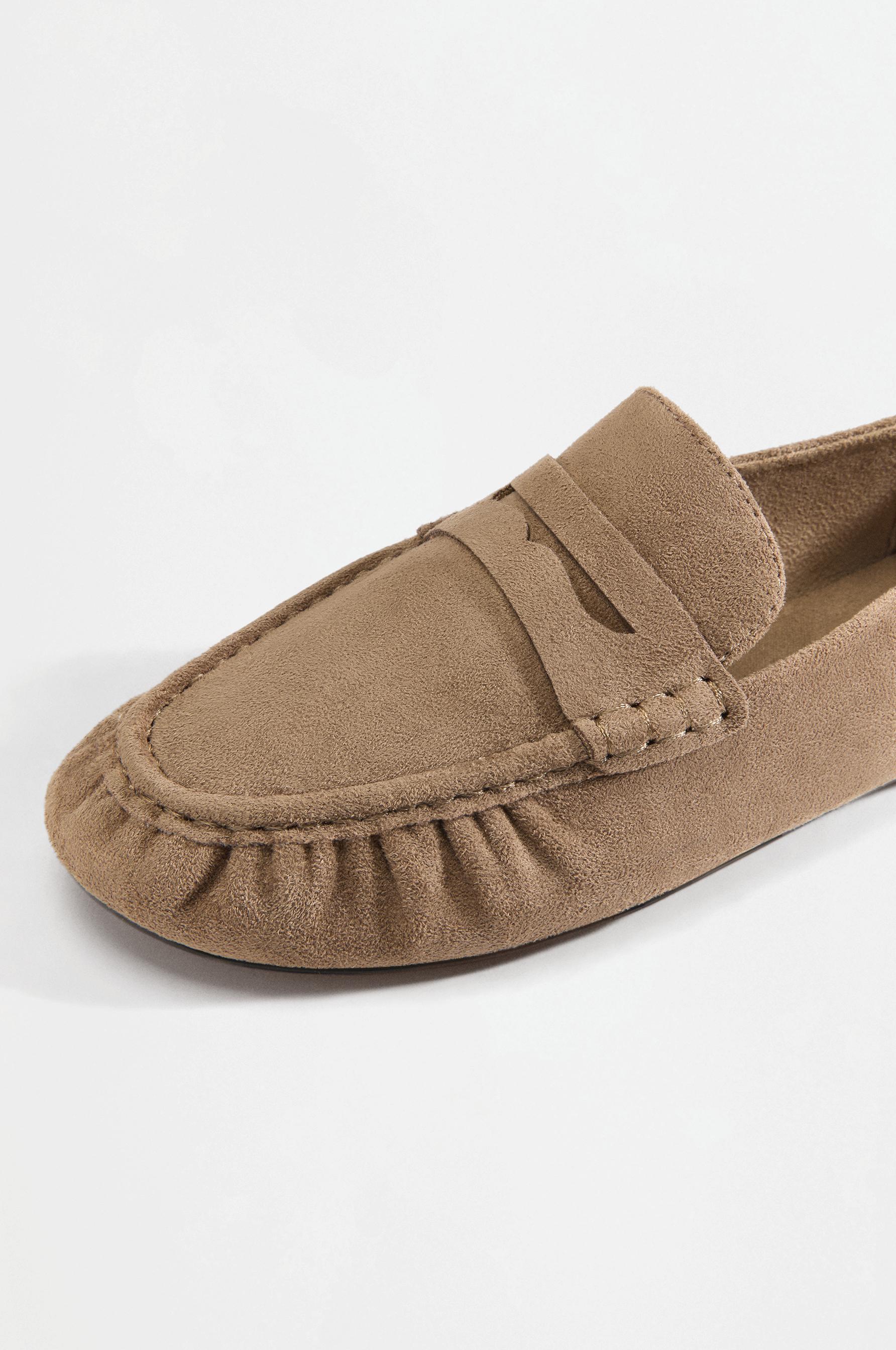 Gathered faux suede moccasins — BROWN