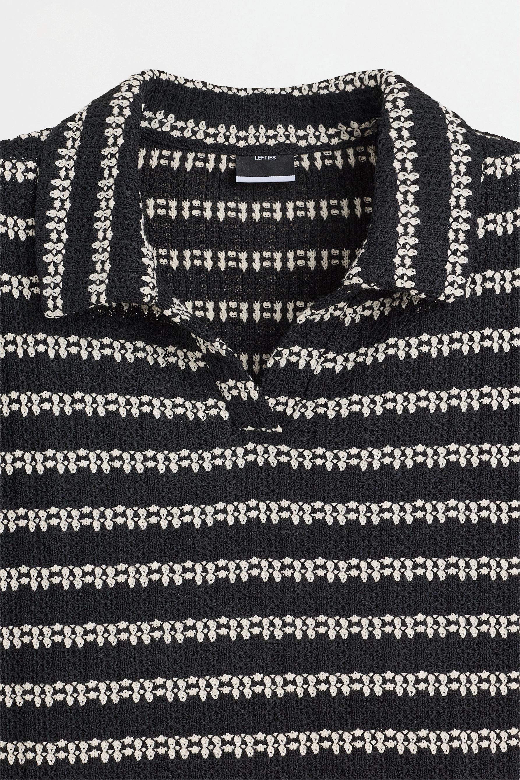 Textured striped polo shirt — BLACK
