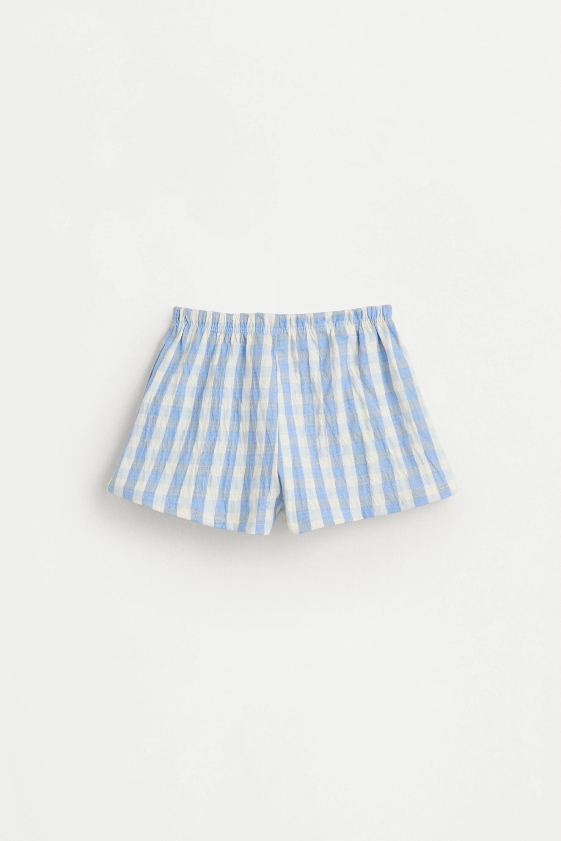 Gingham crepe top and shorts co-ord — BLUE