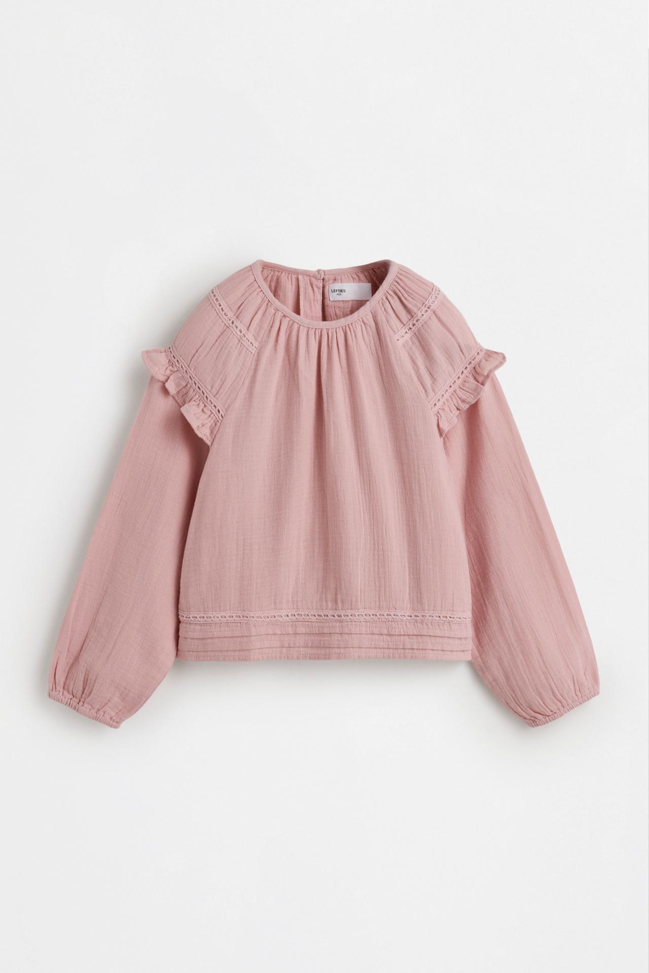Double gauze blouse with openwork trim — DUSTY PINK