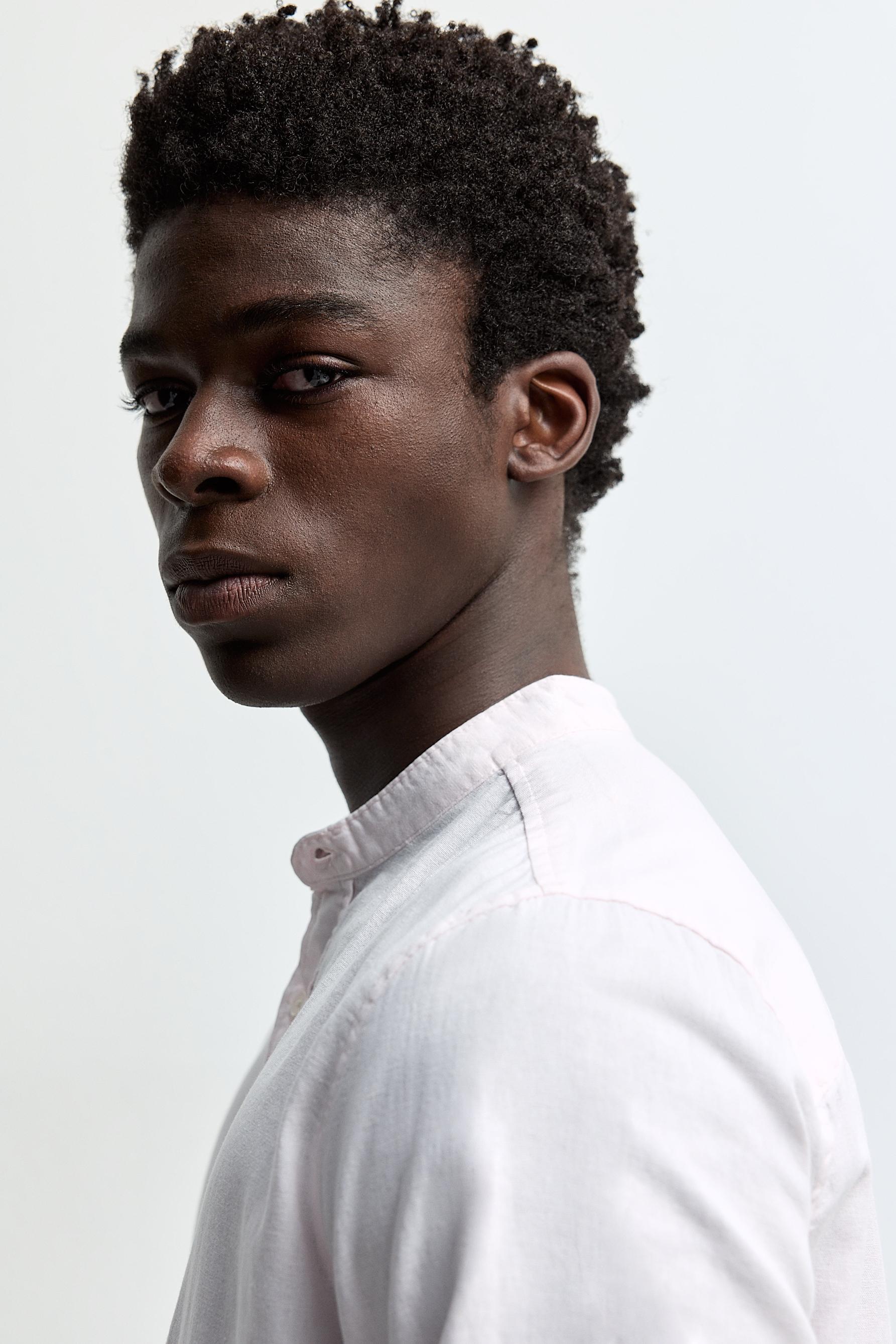 Linen and cotton stand collar shirt — NEON PINK